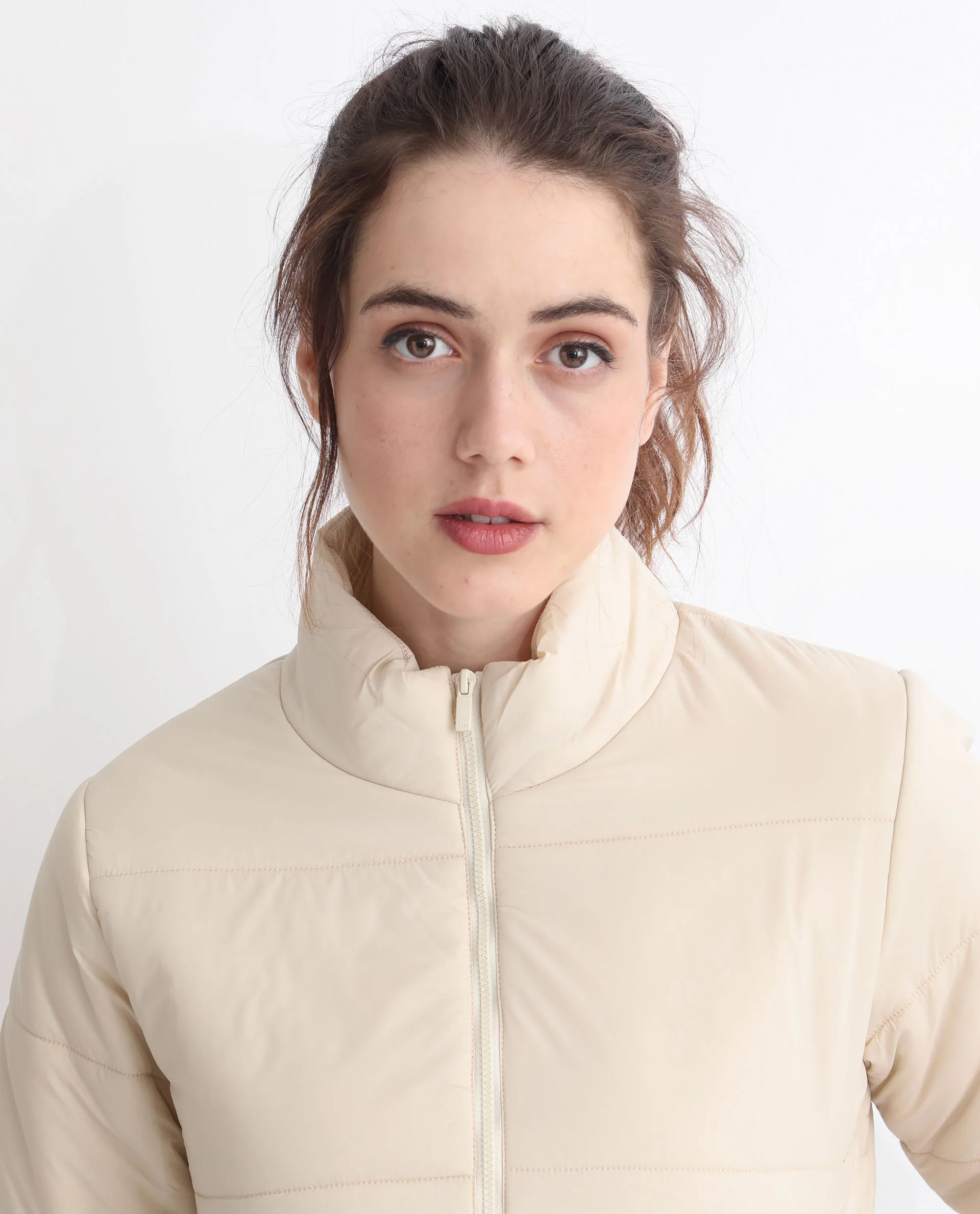 Rareism Women's Glasha Ls Beige Polyester High Neck Plain Regular Fit Jacket - Image 10