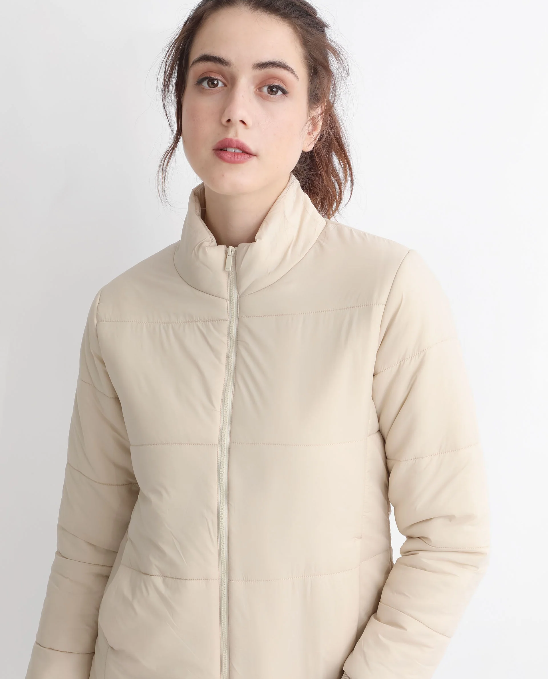 Rareism Women's Glasha Ls Beige Polyester High Neck Plain Regular Fit Jacket - Image 11