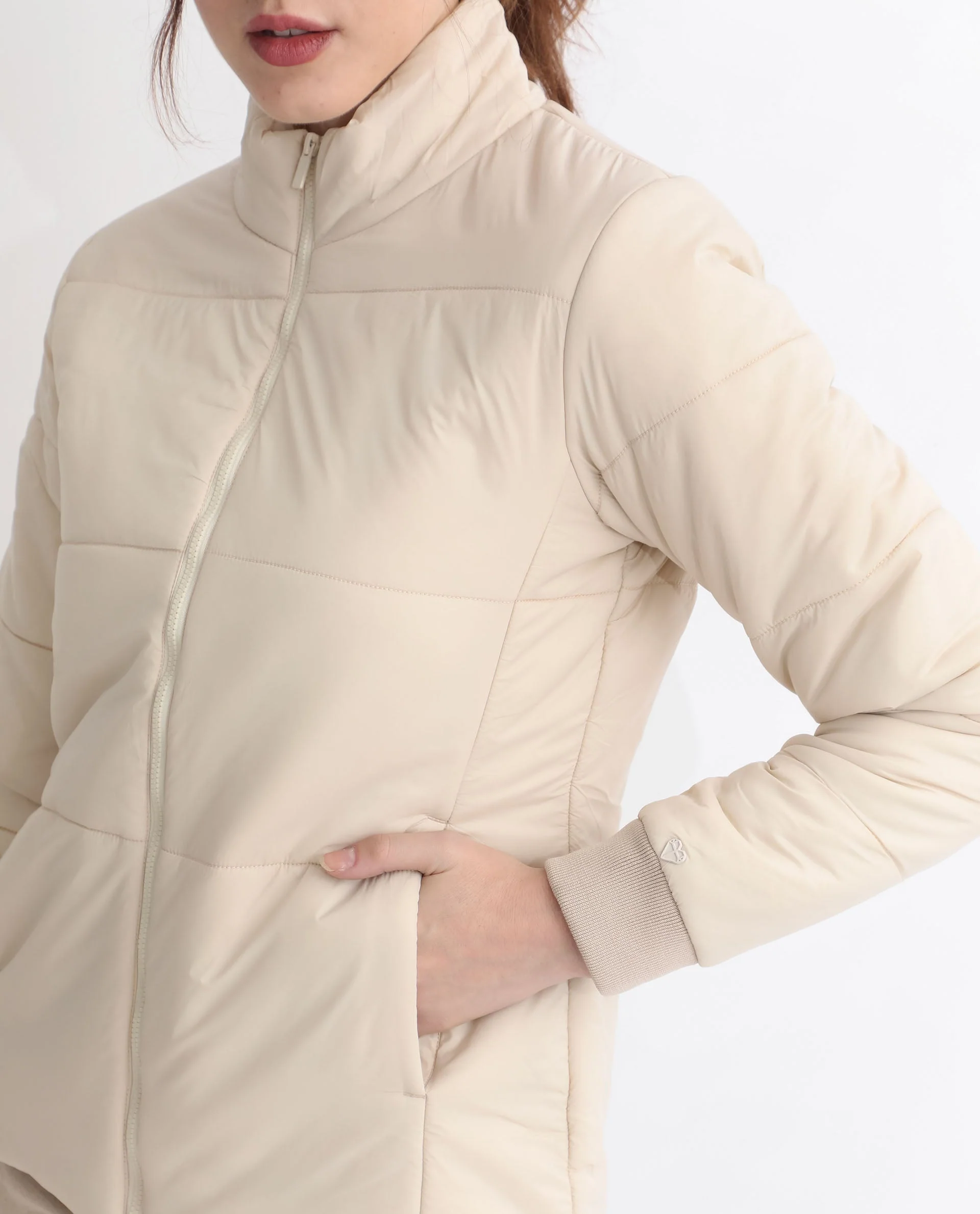 Rareism Women's Glasha Ls Beige Polyester High Neck Plain Regular Fit Jacket - Image 12