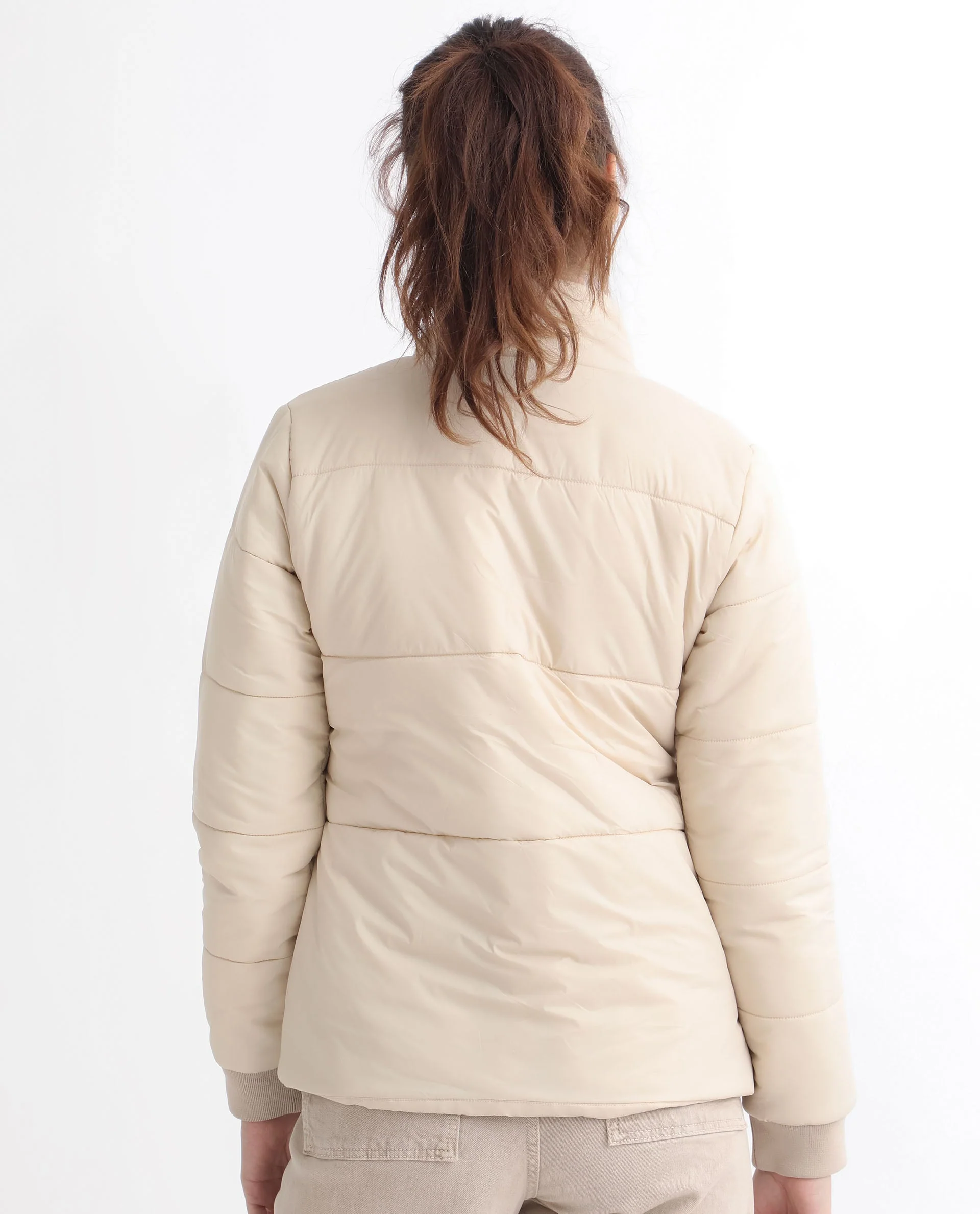 Rareism Women's Glasha Ls Beige Polyester High Neck Plain Regular Fit Jacket - Image 4