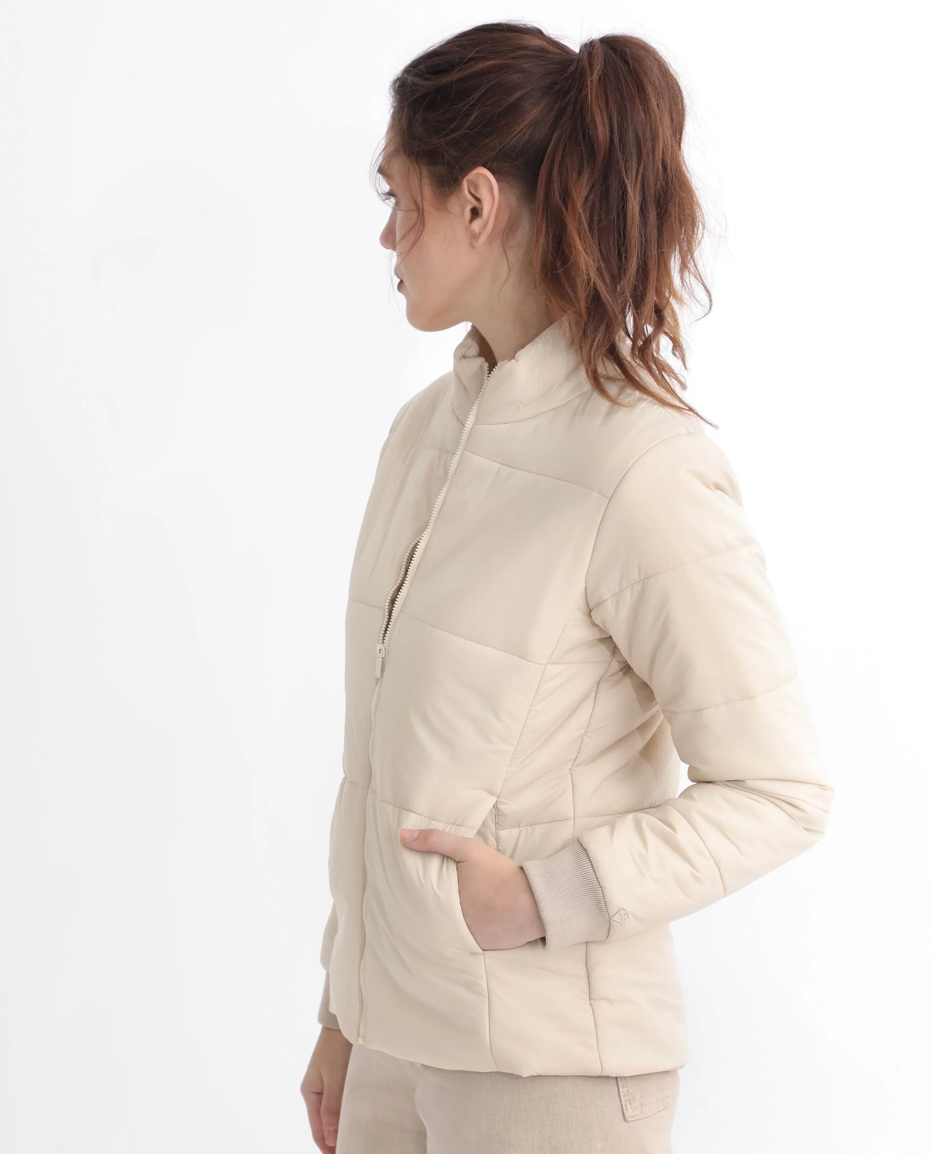 Rareism Women's Glasha Ls Beige Polyester High Neck Plain Regular Fit Jacket - Image 5