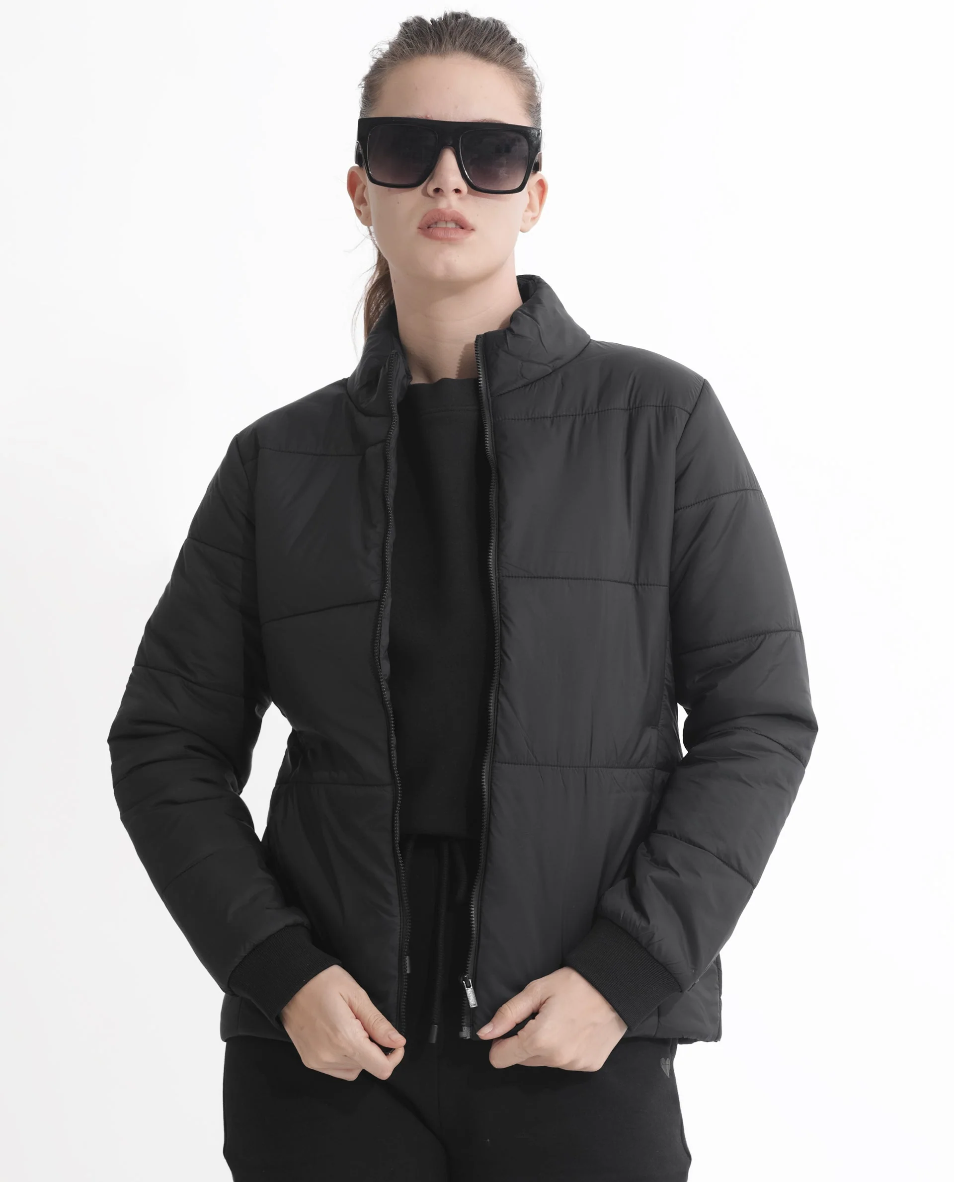 Rareism Women's Glasha Ls Black Polyester High Neck Plain Regular Fit Jacket