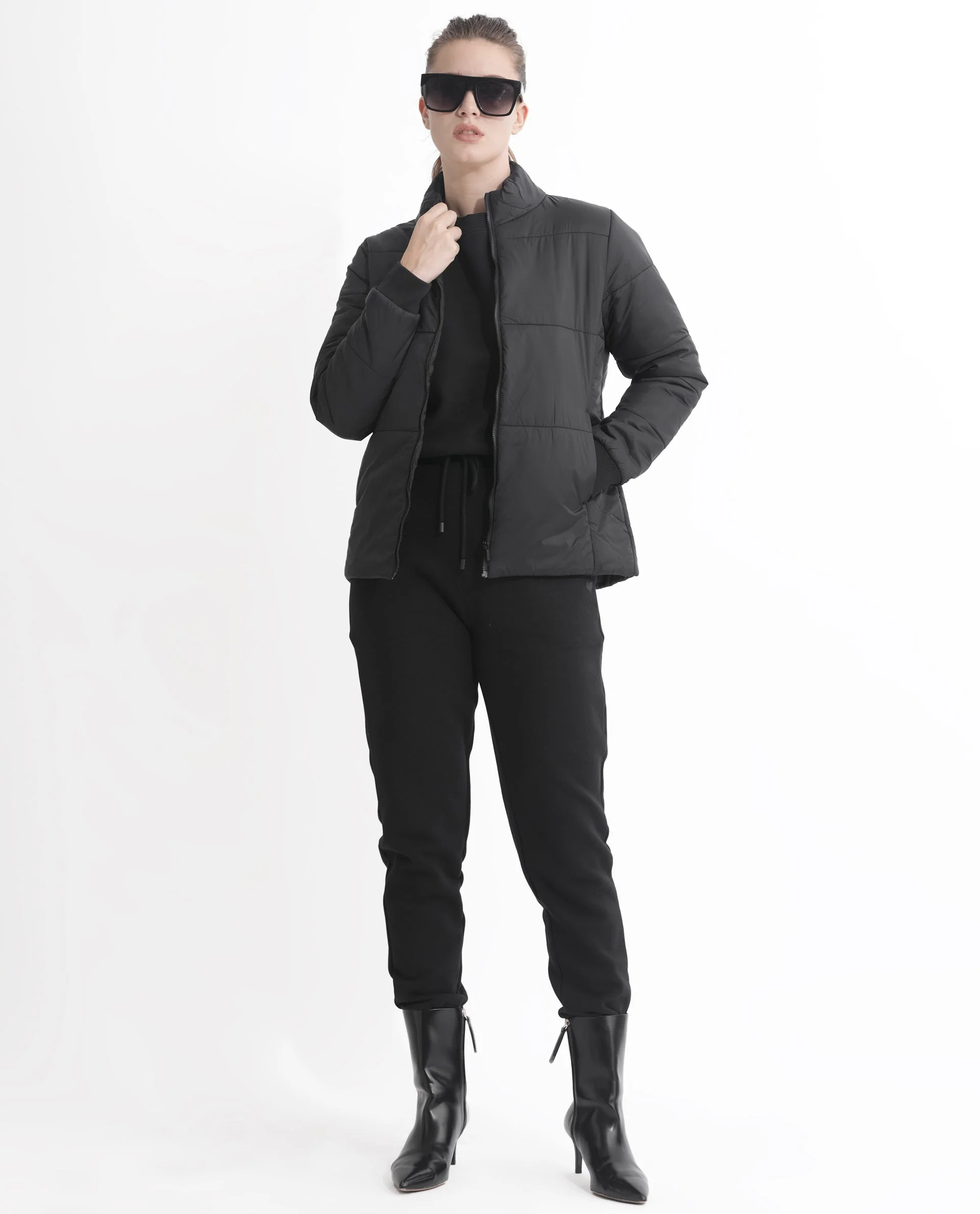 Rareism Women's Glasha Ls Black Polyester High Neck Plain Regular Fit Jacket - Image 3