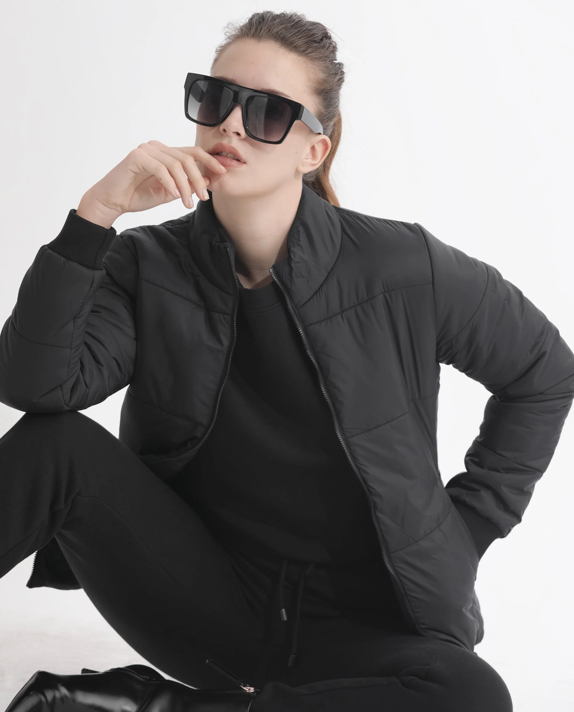 Rareism Women's Glasha Ls Black Polyester High Neck Plain Regular Fit Jacket - Image 4
