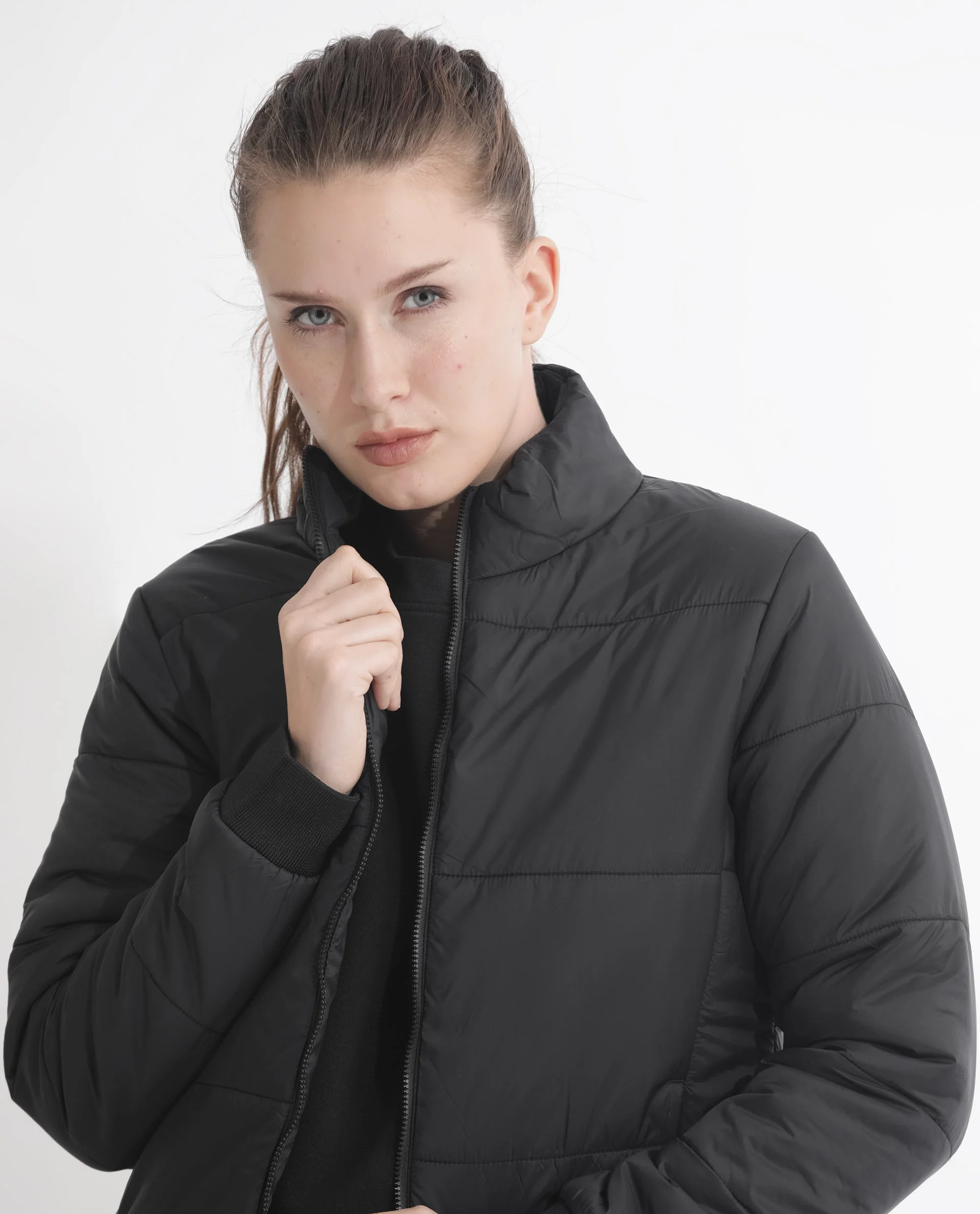 Rareism Women's Glasha Ls Black Polyester High Neck Plain Regular Fit Jacket - Image 6