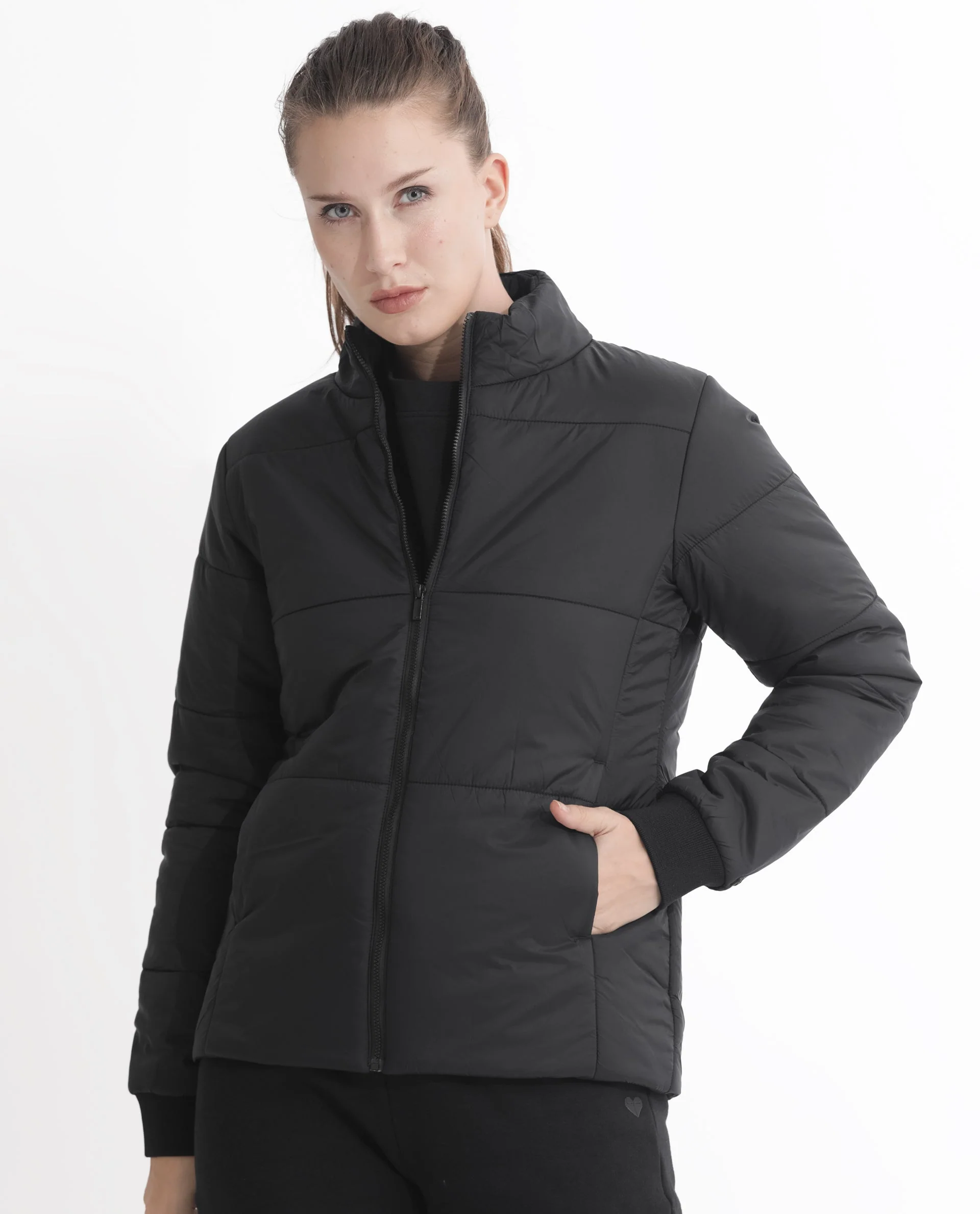 Rareism Women's Glasha Ls Black Polyester High Neck Plain Regular Fit Jacket - Image 7