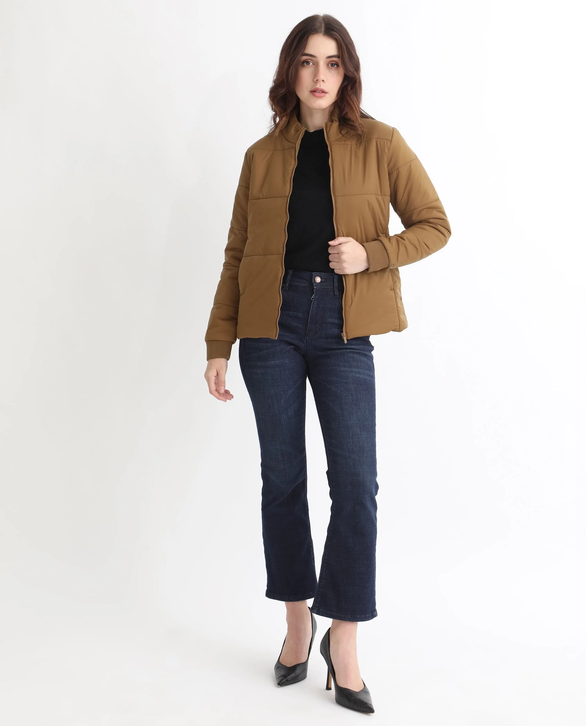 Rareism Women's Glasha Ls Brown Polyester High Neck Plain Regular Fit Jacket - Image 4