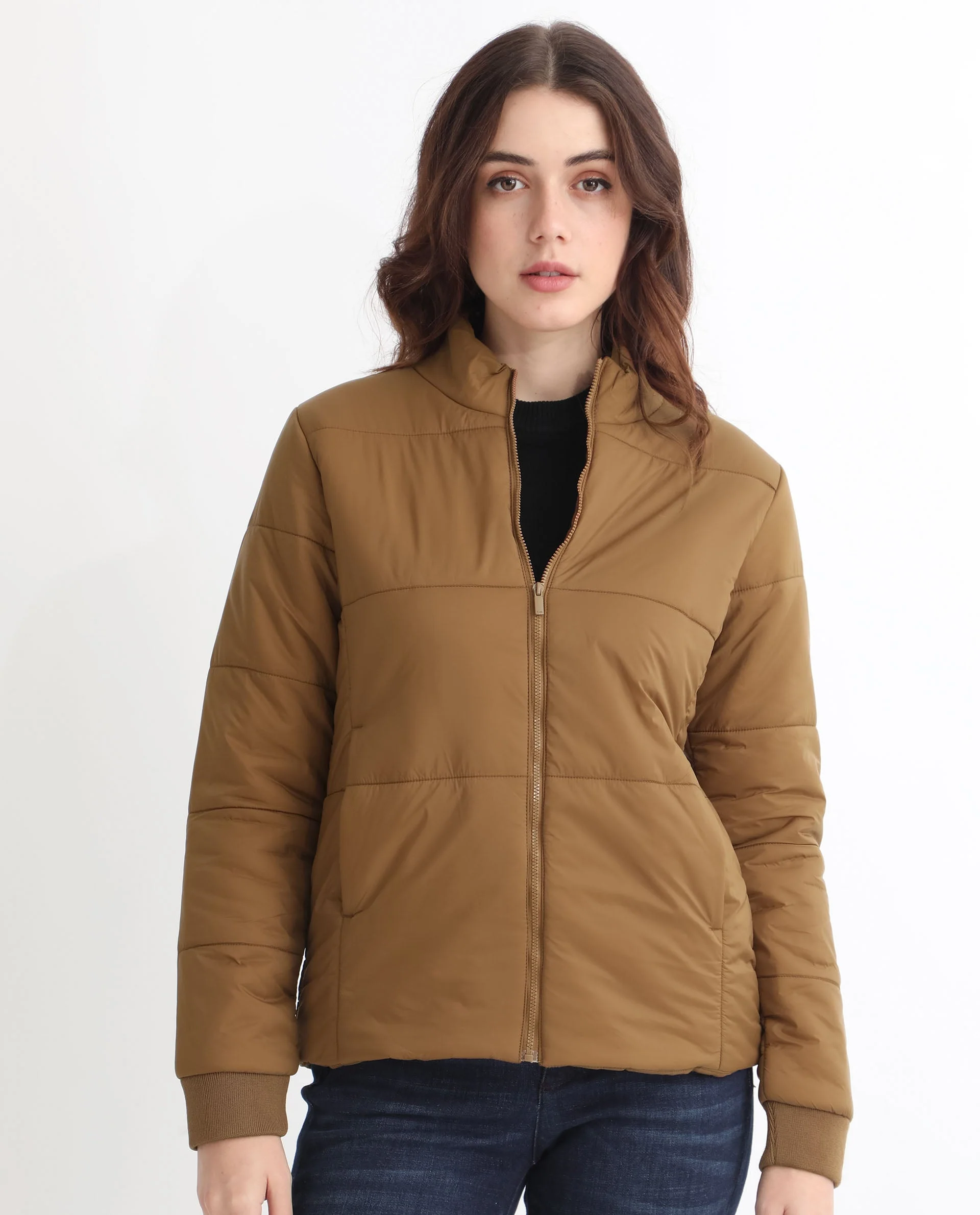 Rareism Women's Glasha Ls Brown Polyester High Neck Plain Regular Fit Jacket - Image 8