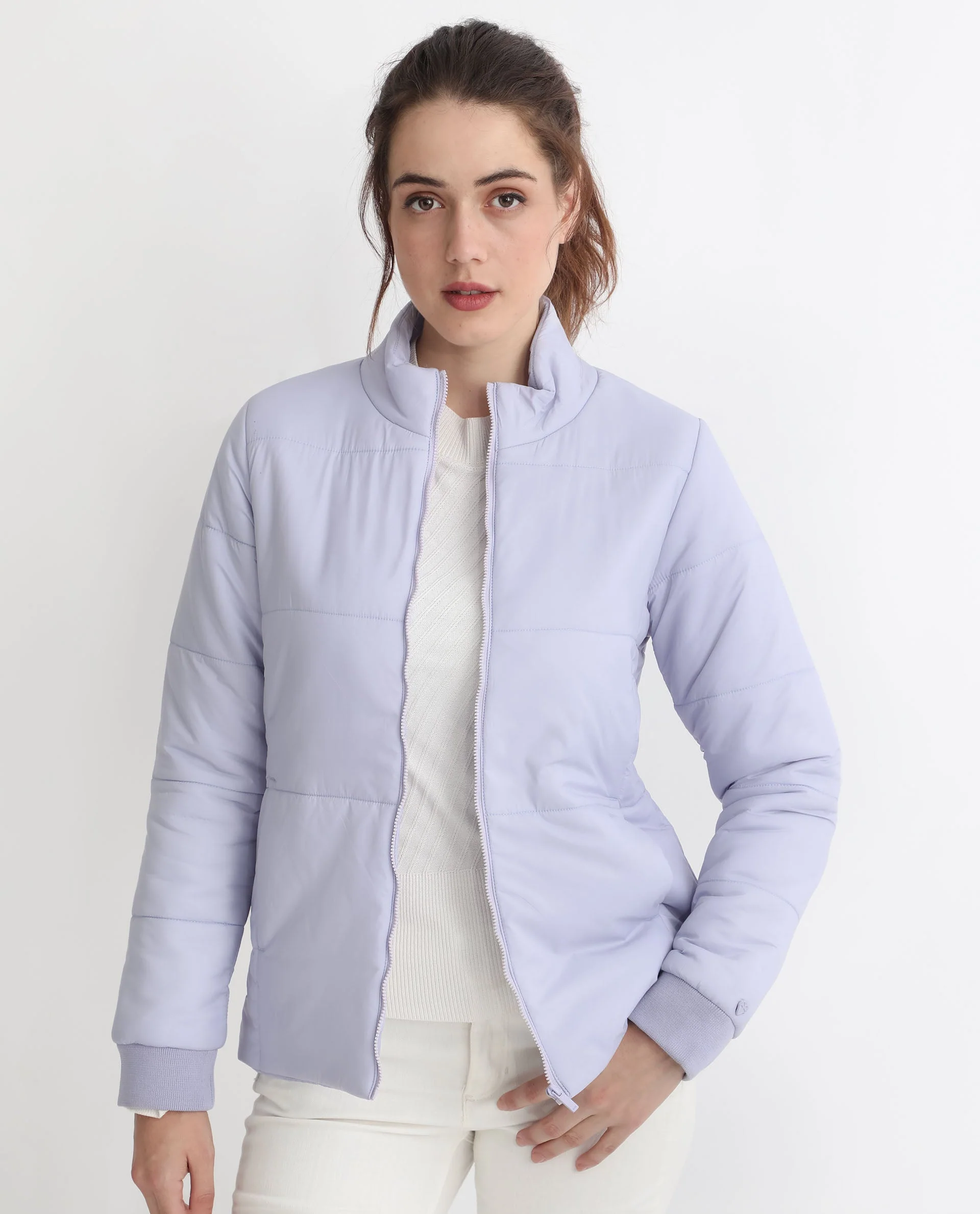 Rareism Women's Glasha Ls Purple Polyester High Neck Plain Regular Fit Jacket