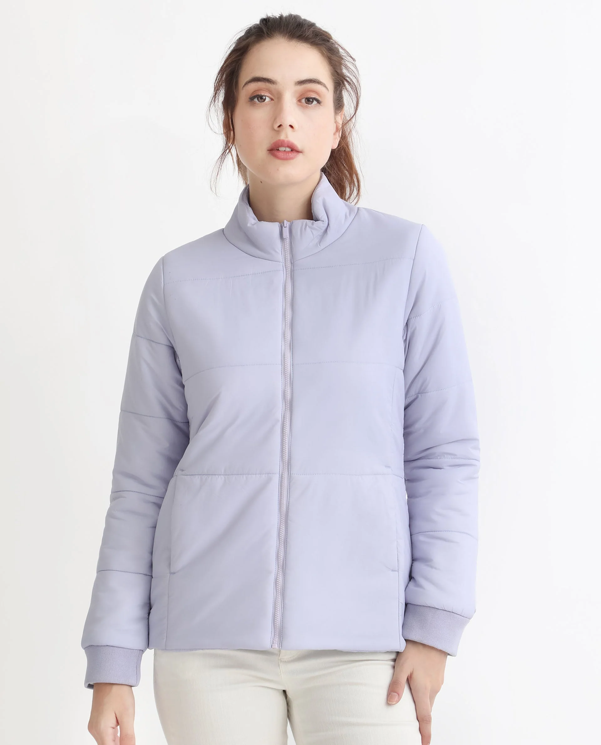 Rareism Women's Glasha Ls Purple Polyester High Neck Plain Regular Fit Jacket - Image 3