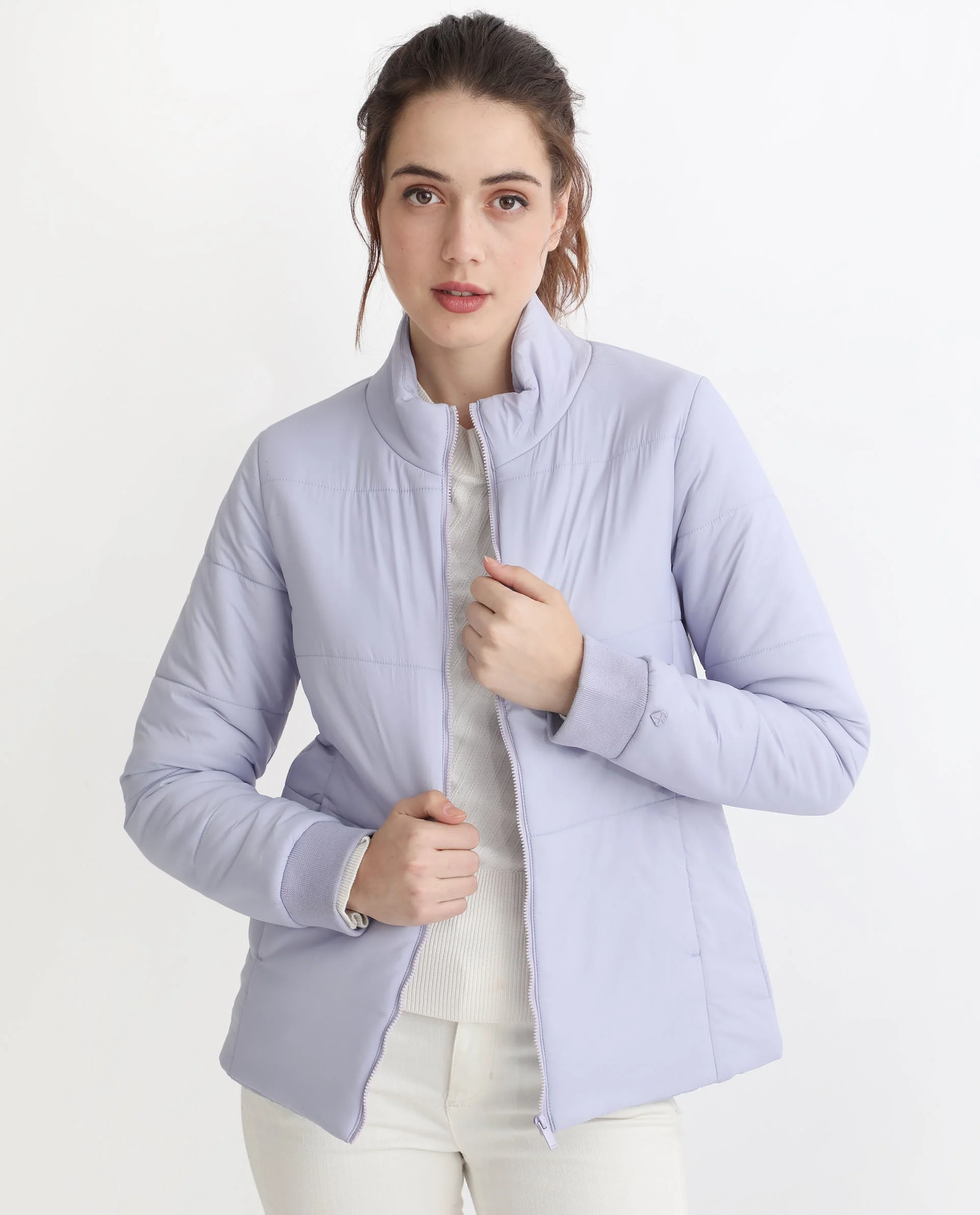 Rareism Women's Glasha Ls Purple Polyester High Neck Plain Regular Fit Jacket - Image 4