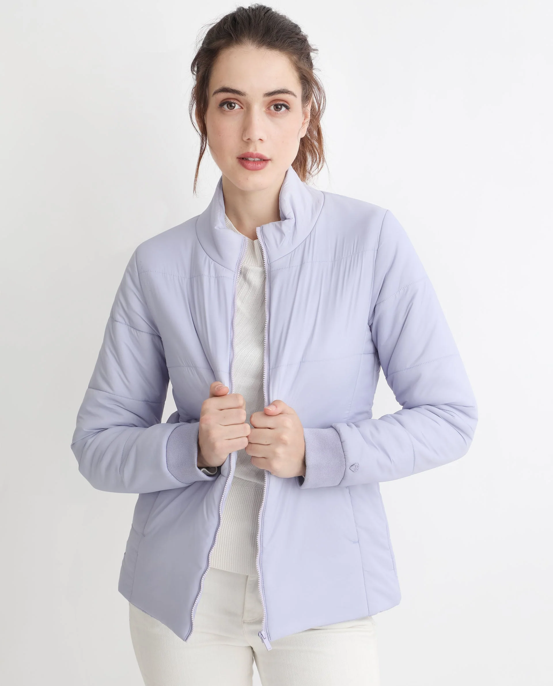 Rareism Women's Glasha Ls Purple Polyester High Neck Plain Regular Fit Jacket - Image 6