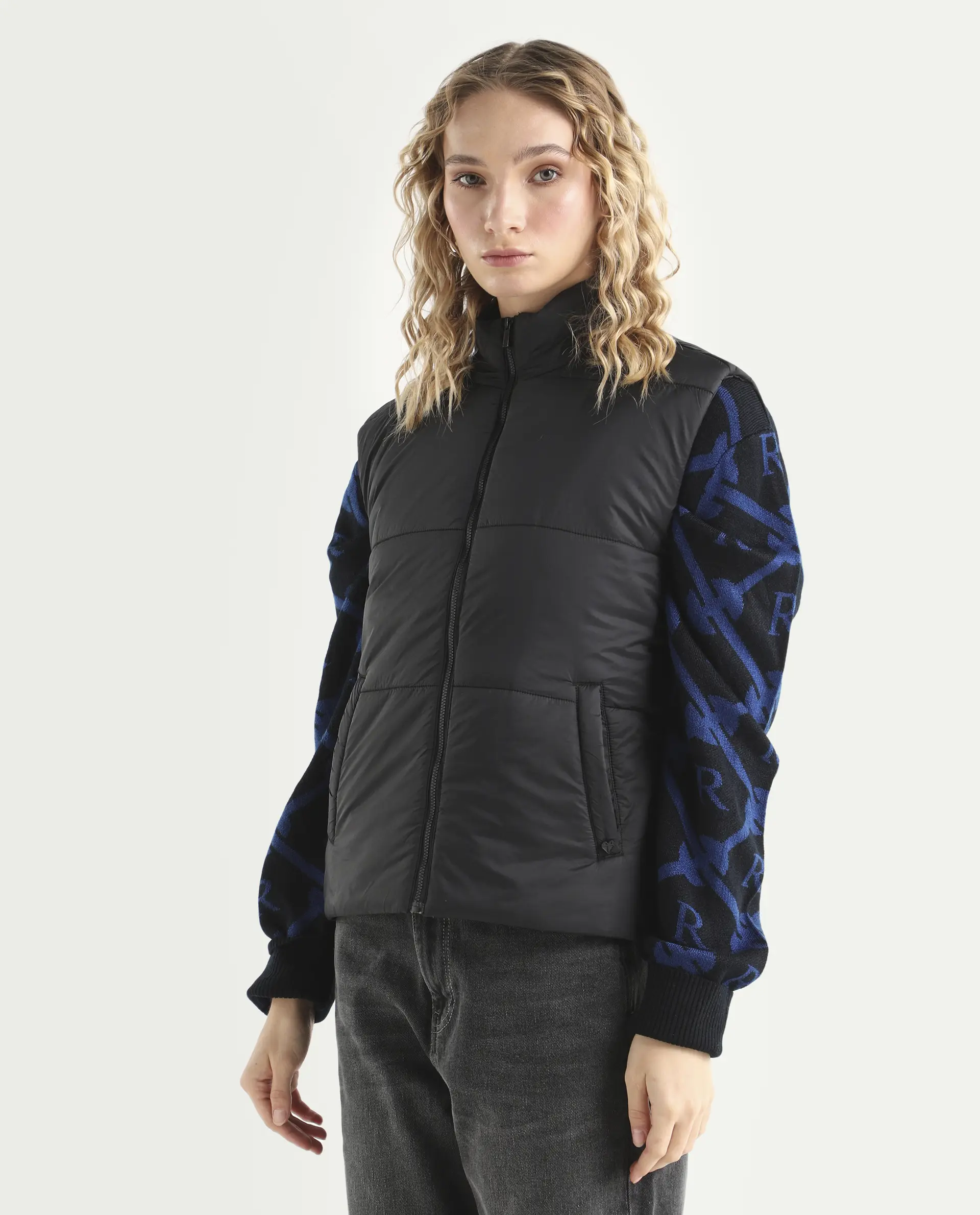 Rareism Women's Glasha Sl Black Polyester High Neck Plain Sleeveless Regular Fit Jacket - Image 5