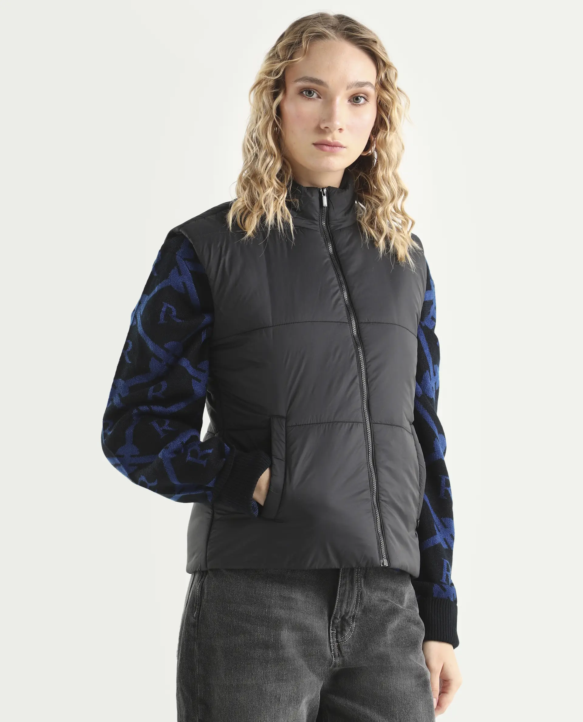 Rareism Women's Glasha Sl Black Polyester High Neck Plain Sleeveless Regular Fit Jacket - Image 6