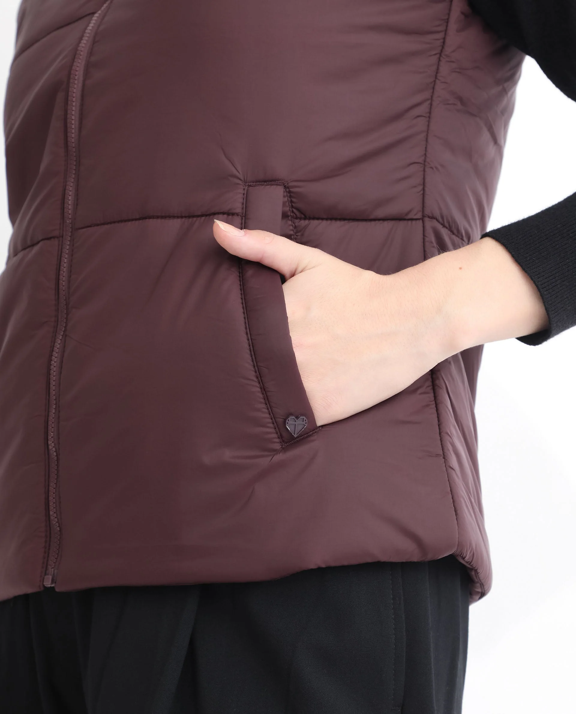Rareism Women's Glasha Sl Maroon Polyester High Neck Plain Sleeveless Regular Fit Jacket - Image 2