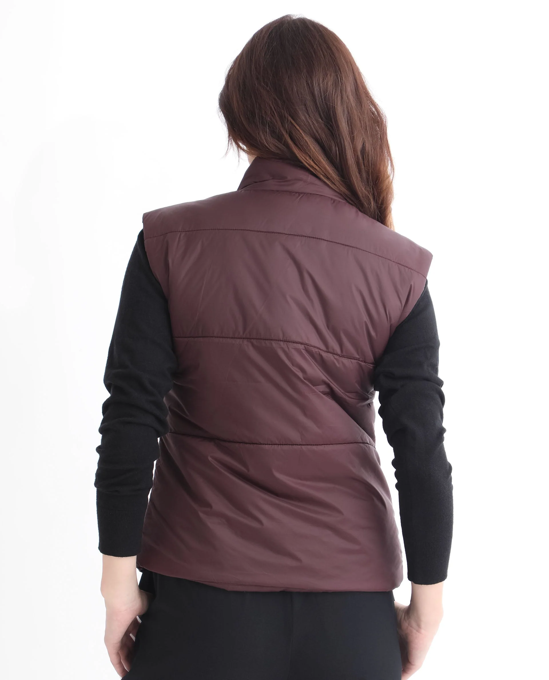 Rareism Women's Glasha Sl Maroon Polyester High Neck Plain Sleeveless Regular Fit Jacket - Image 5