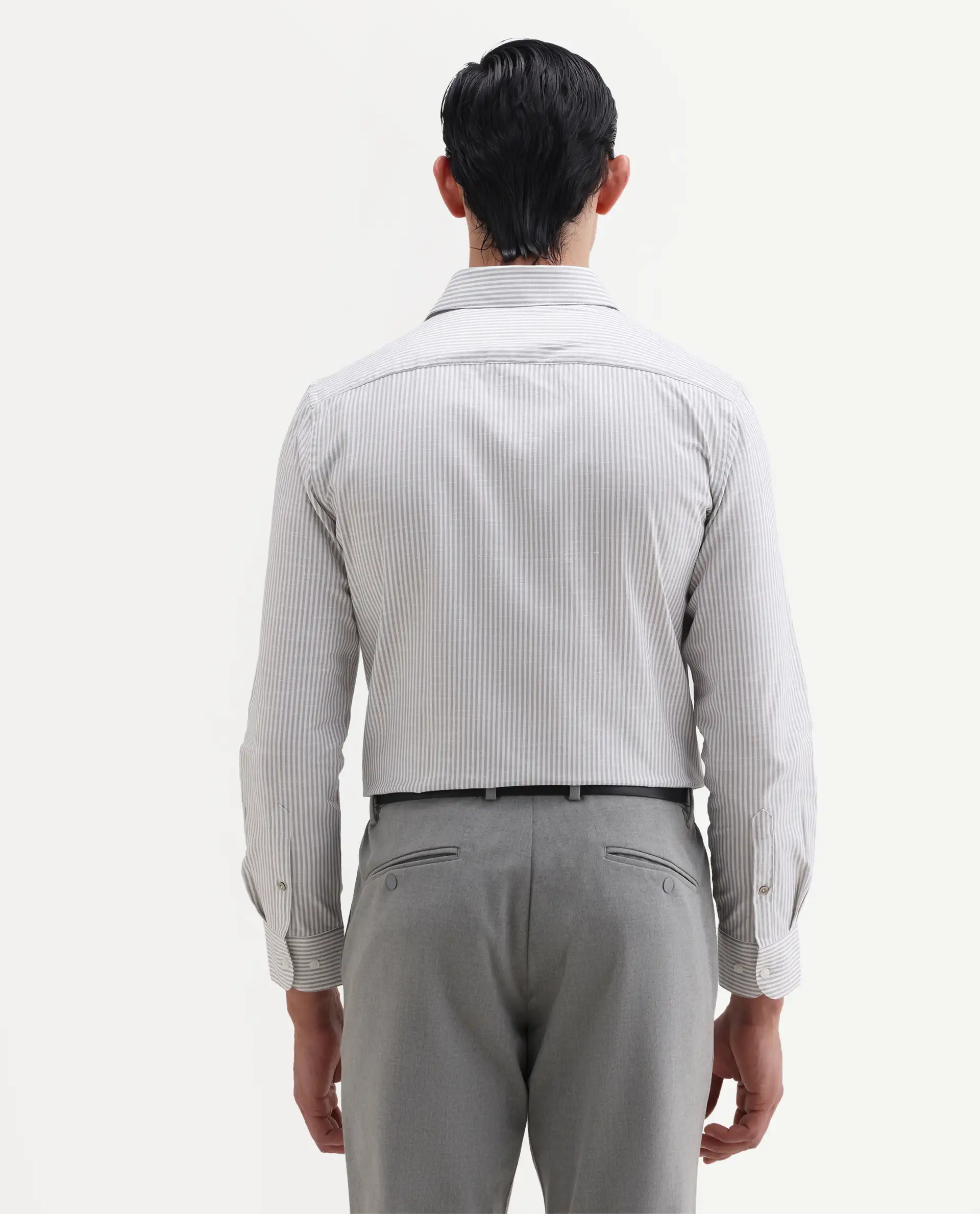 Rare Rabbit Men's Glav Light Grey Cotton Fabric Full Sleeve Spread Collar Button Regular Striped Shirt - Image 7