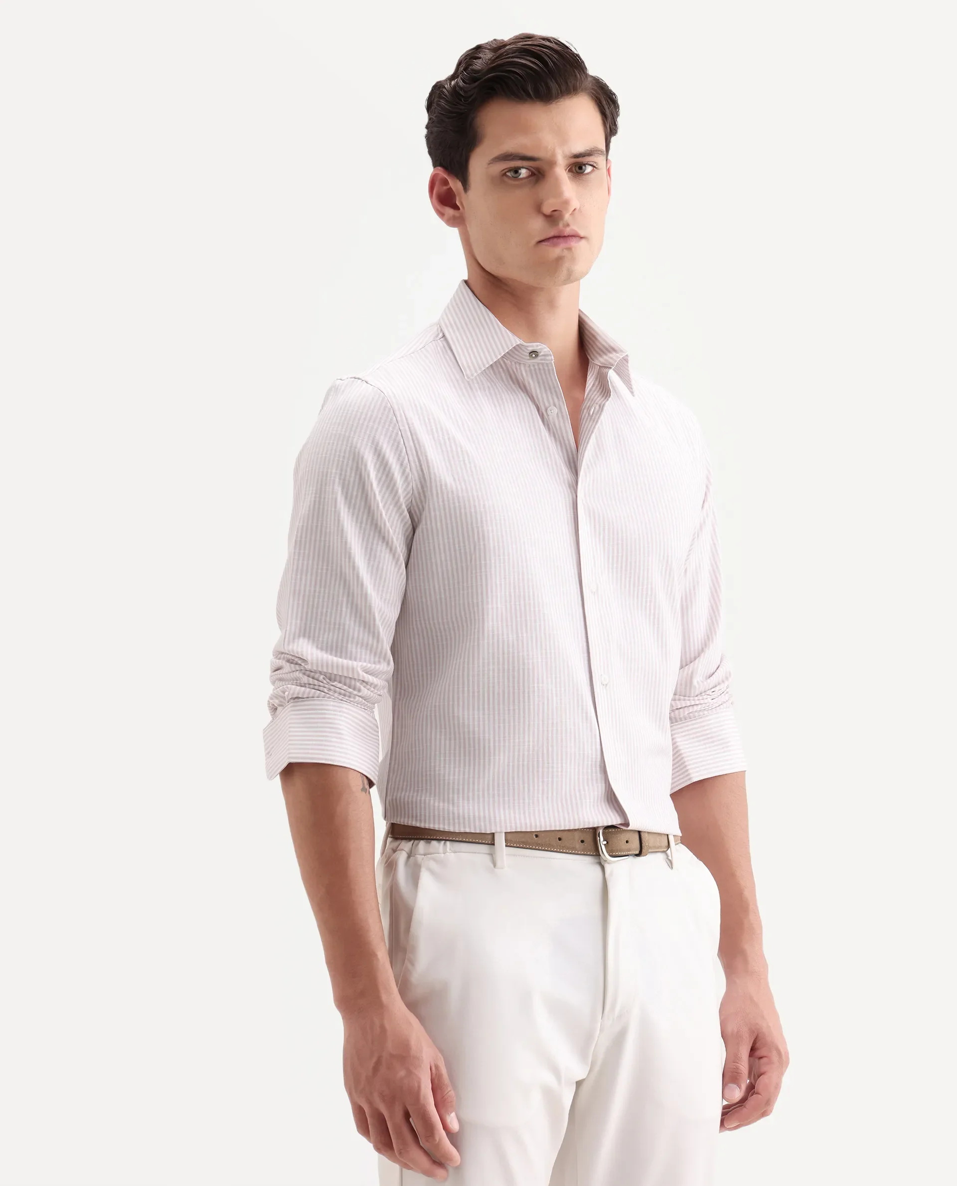 Rare Rabbit Men's Glav Light Pink Cotton Fabric Full Sleeve Spread Collar Button Regular Striped Shirt - Image 6