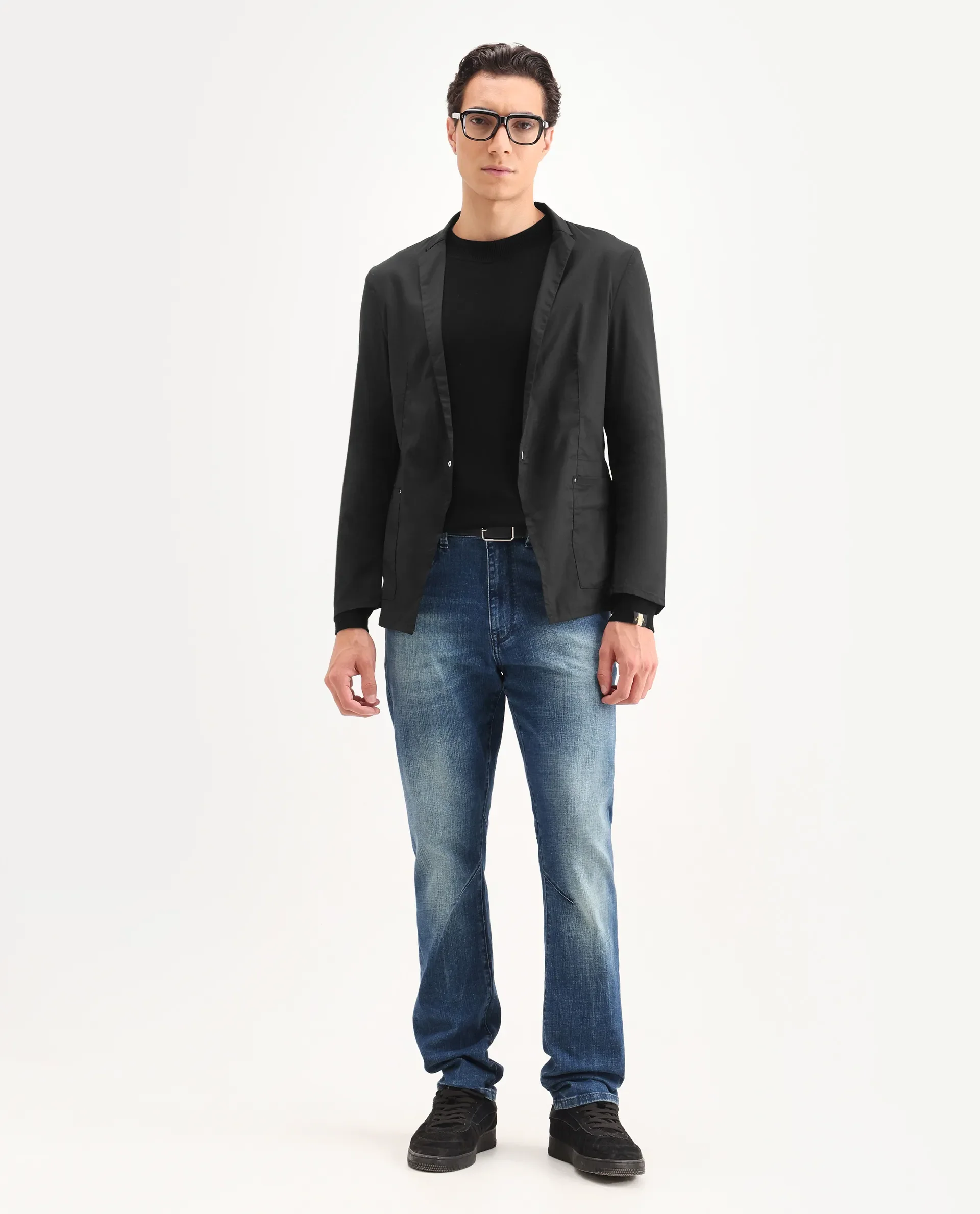 Rare Rabbit Men's Glaze Black Viscose Plain Regular Fit Full Sleeve Lapel Neck Jacket - Image 2