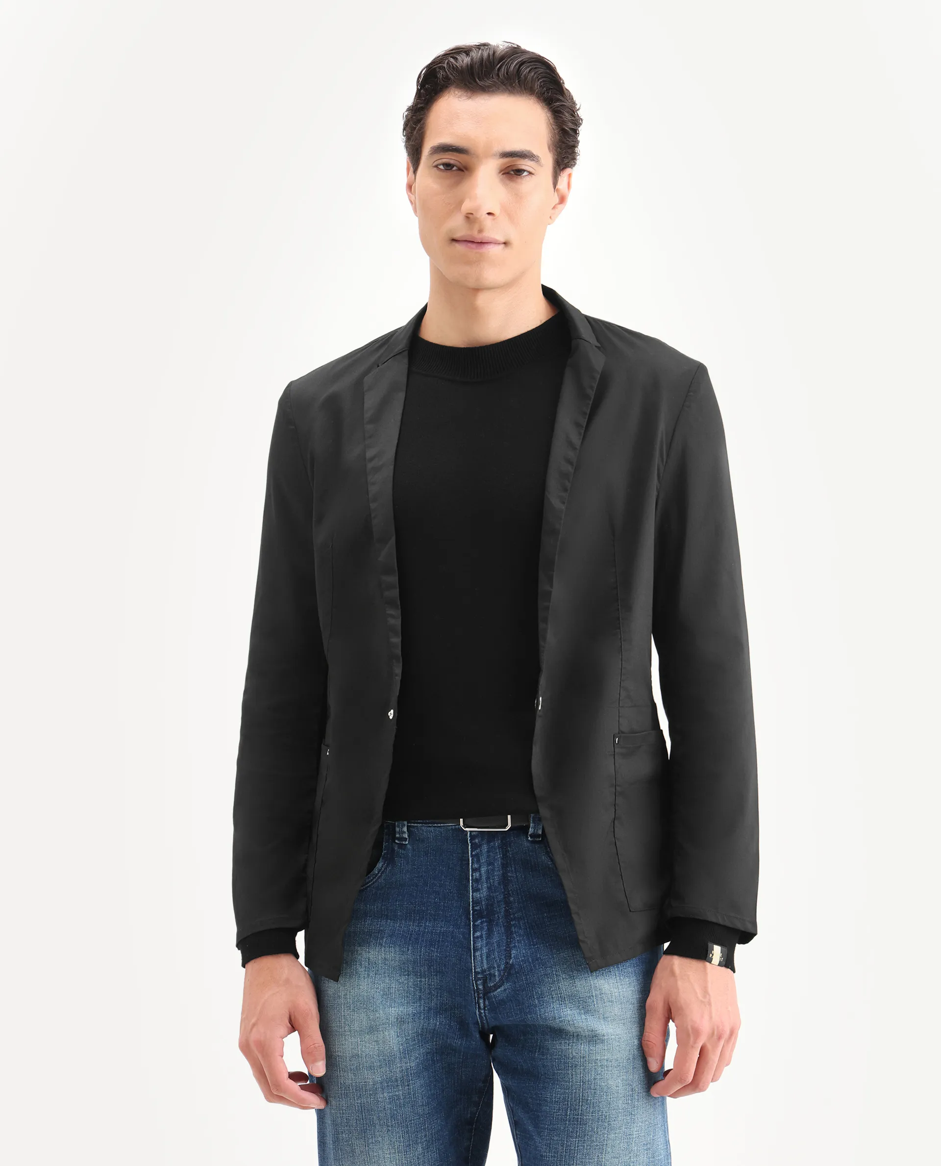 Rare Rabbit Men's Glaze Black Viscose Plain Regular Fit Full Sleeve Lapel Neck Jacket - Image 4