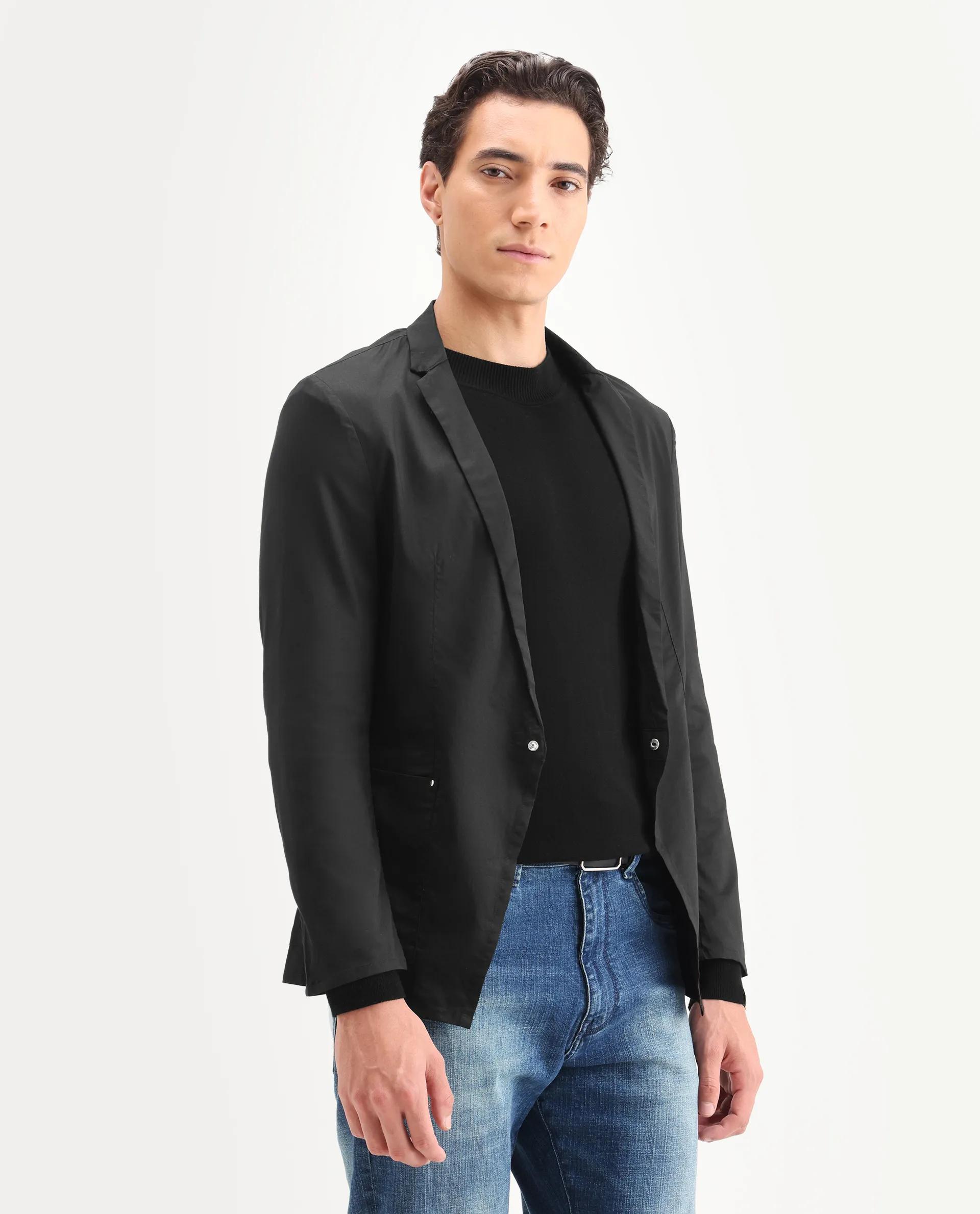 Rare Rabbit Men's Glaze Black Viscose Plain Regular Fit Full Sleeve Lapel Neck Jacket - Image 6