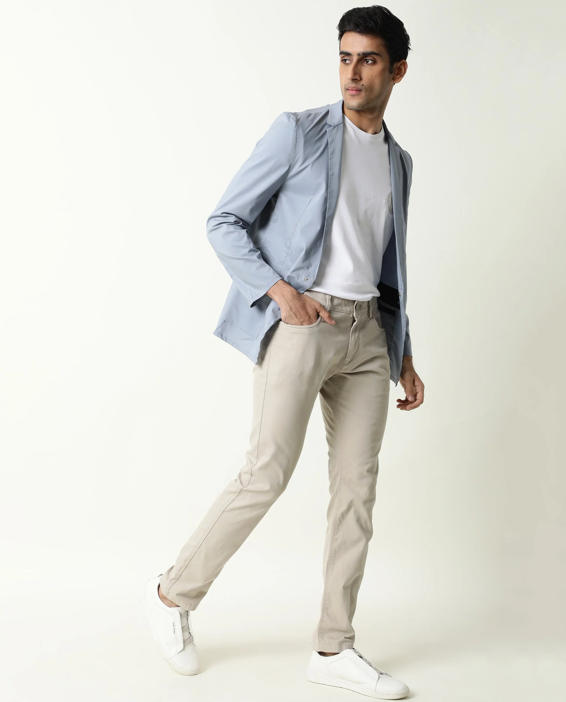 Rare Rabbit Men's Glaze Blue Viscose Plain Regular Fit Full Sleeve Lapel Neck Jacket - Image 2