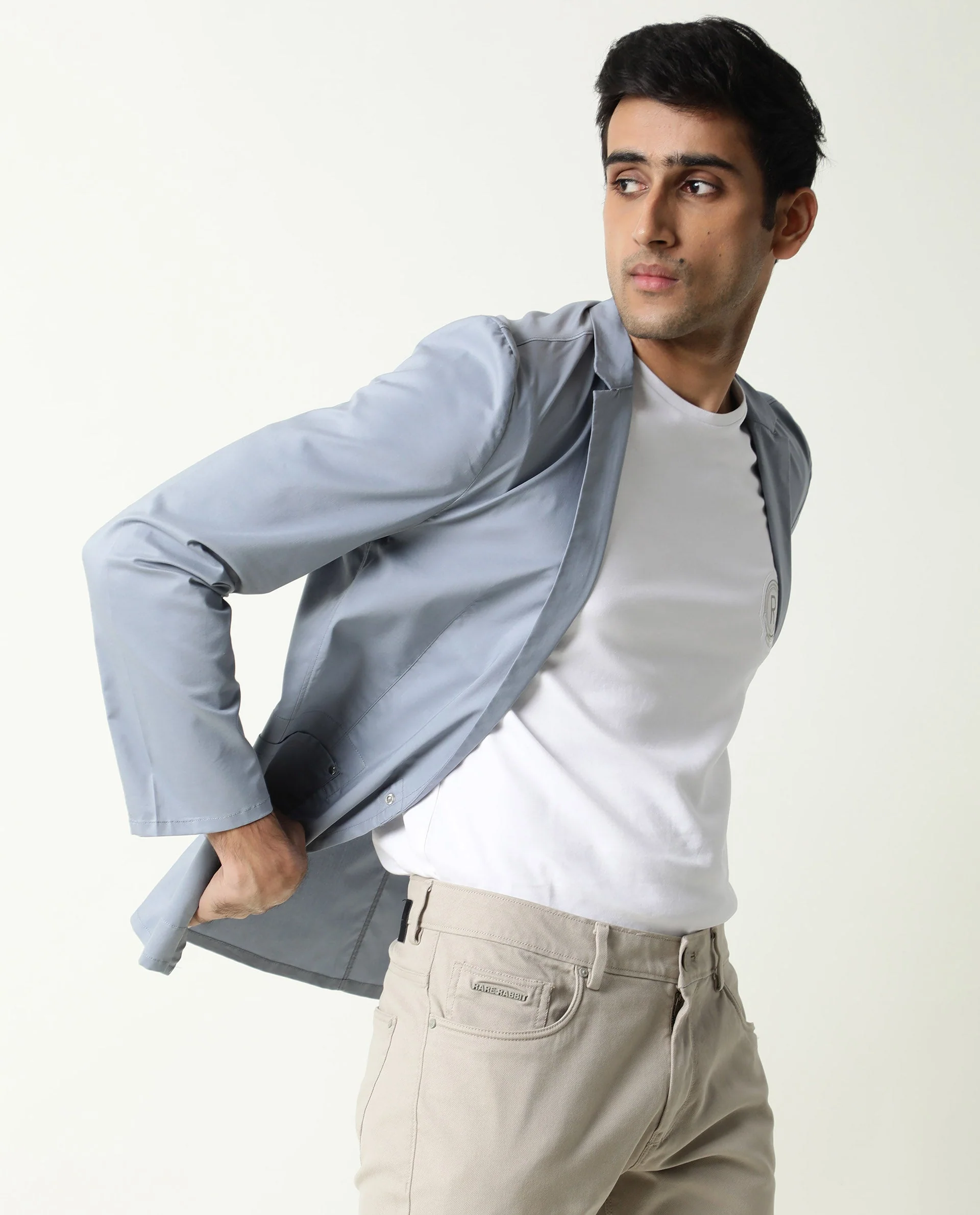 Rare Rabbit Men's Glaze Blue Viscose Plain Regular Fit Full Sleeve Lapel Neck Jacket - Image 3
