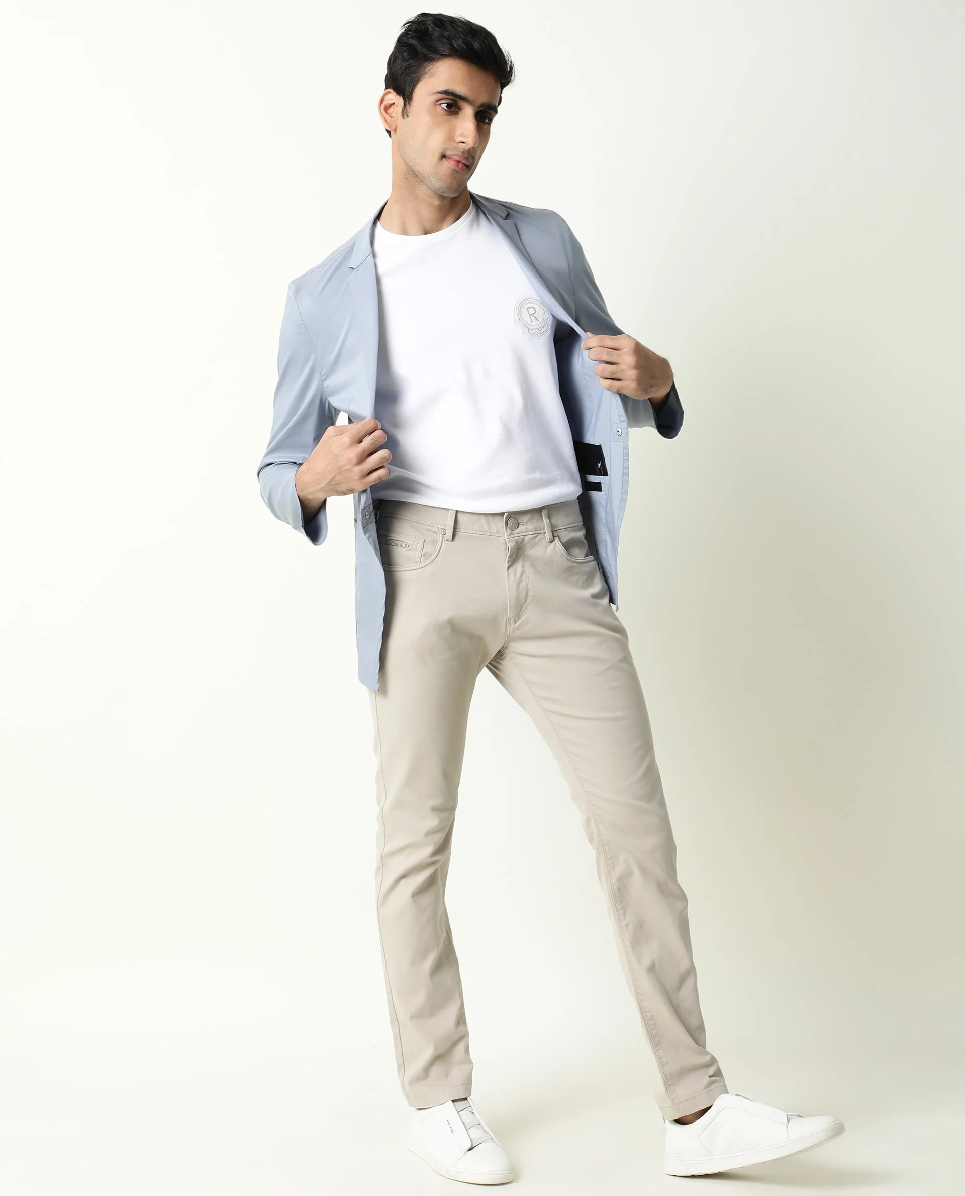 Rare Rabbit Men's Glaze Blue Viscose Plain Regular Fit Full Sleeve Lapel Neck Jacket - Image 4