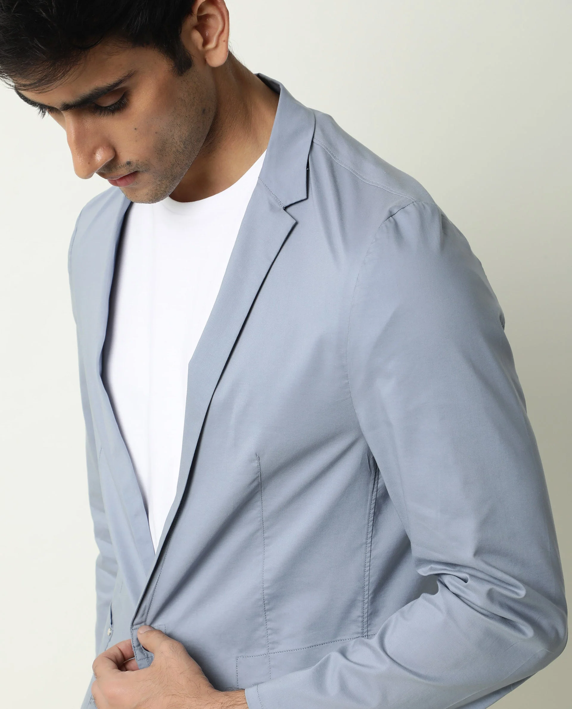 Rare Rabbit Men's Glaze Blue Viscose Plain Regular Fit Full Sleeve Lapel Neck Jacket - Image 5