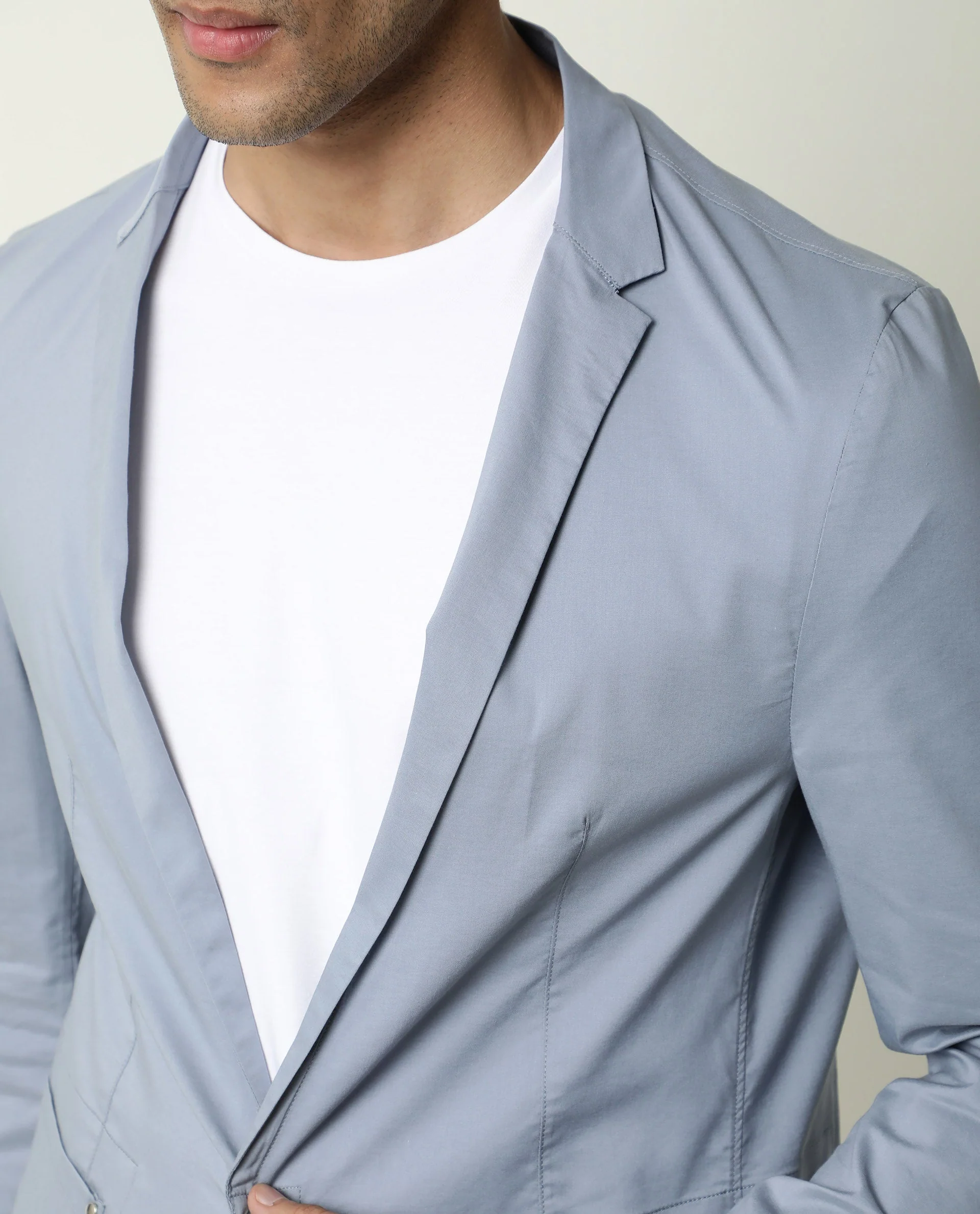 Rare Rabbit Men's Glaze Blue Viscose Plain Regular Fit Full Sleeve Lapel Neck Jacket - Image 6