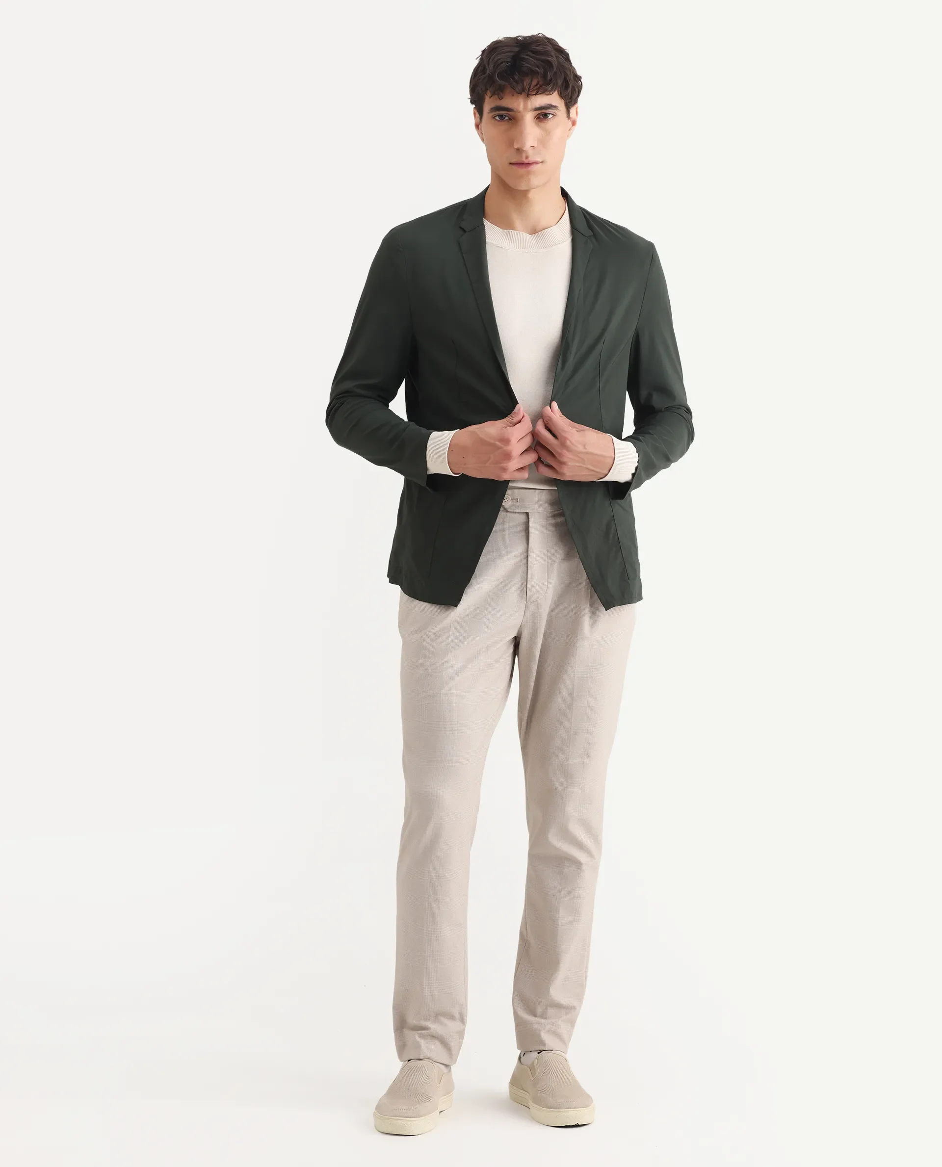 Rare Rabbit Men's Glaze Green Viscose Plain Regular Fit Full Sleeve Lapel Neck Jacket - Image 2