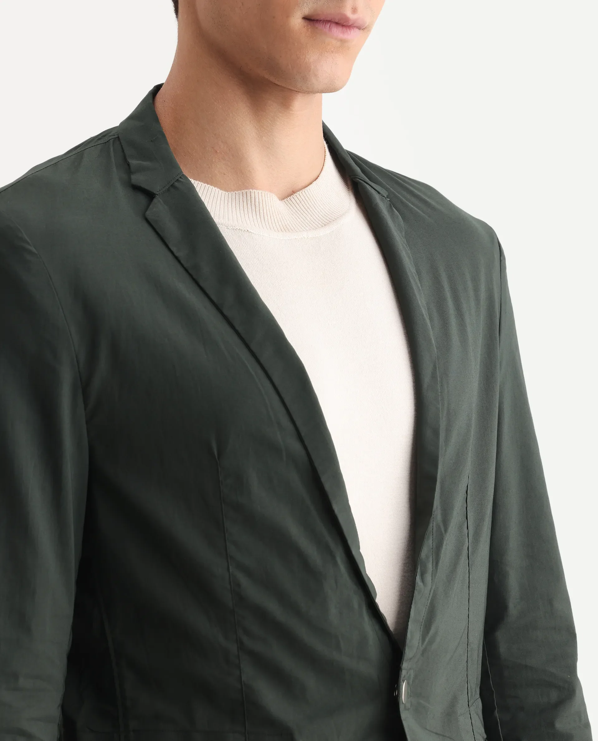 Rare Rabbit Men's Glaze Green Viscose Plain Regular Fit Full Sleeve Lapel Neck Jacket - Image 4