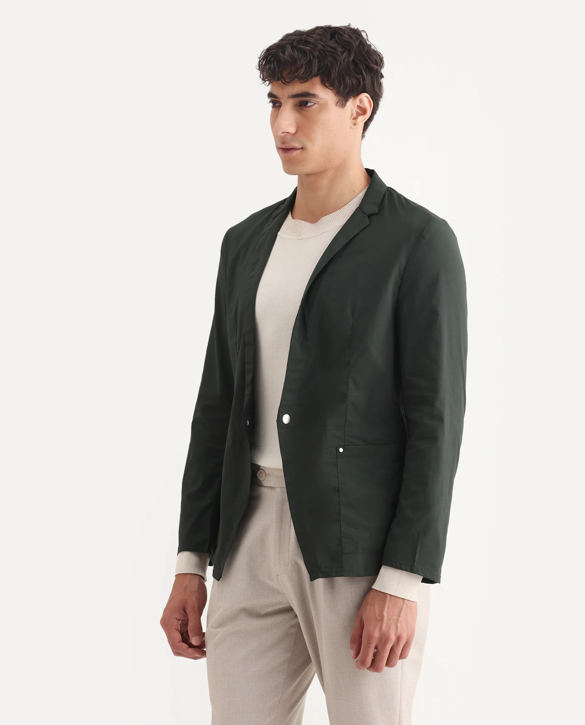 Rare Rabbit Men's Glaze Green Viscose Plain Regular Fit Full Sleeve Lapel Neck Jacket - Image 6