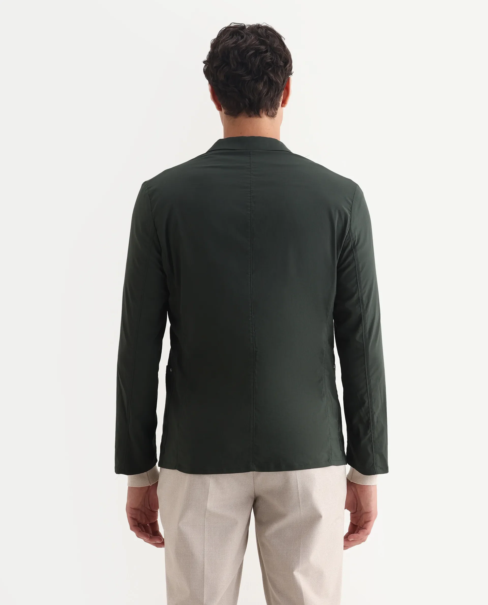 Rare Rabbit Men's Glaze Green Viscose Plain Regular Fit Full Sleeve Lapel Neck Jacket - Image 7