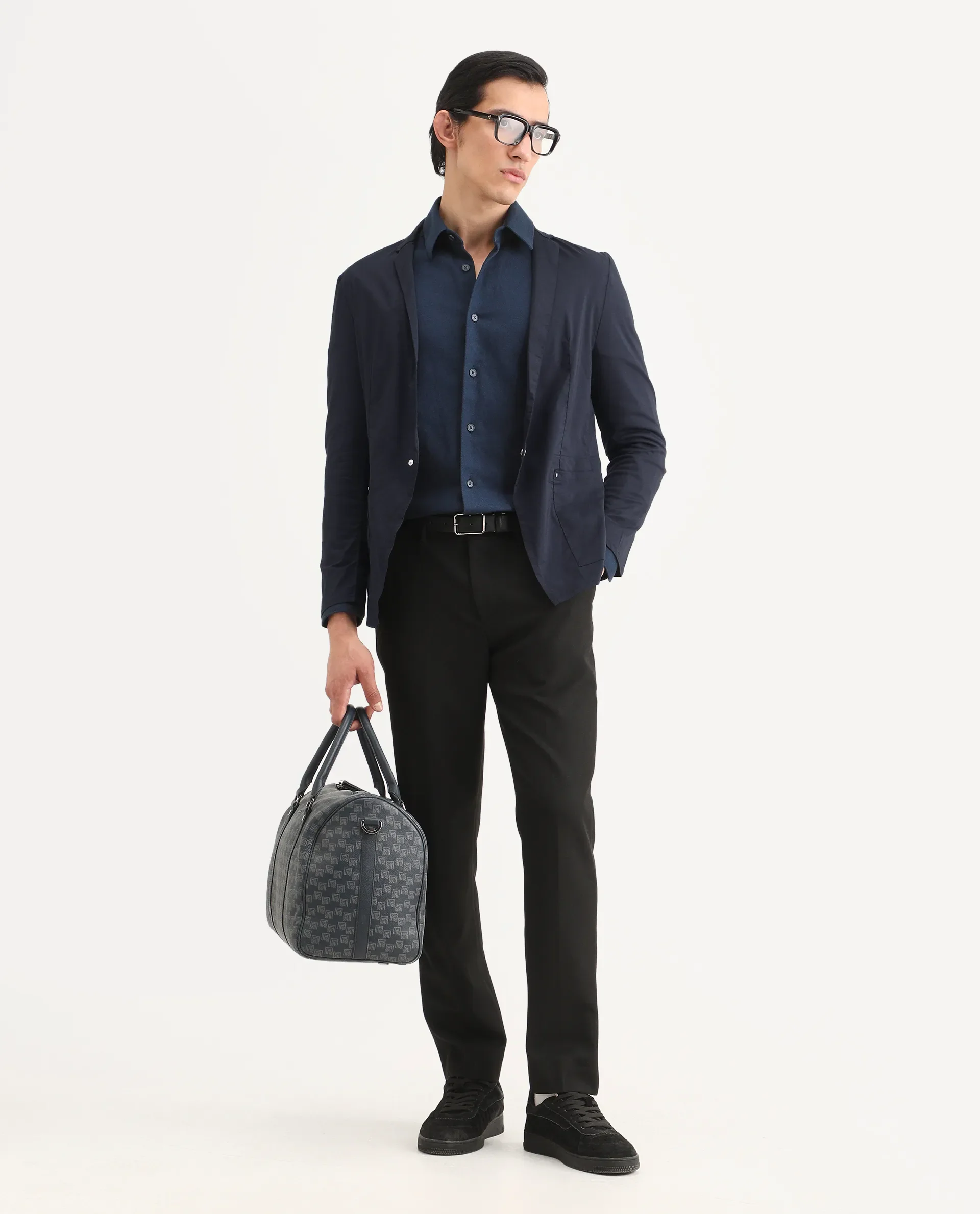 Rare Rabbit Men's Glaze Navy Viscose Plain Regular Fit Full Sleeve Lapel Neck Jacket - Image 2