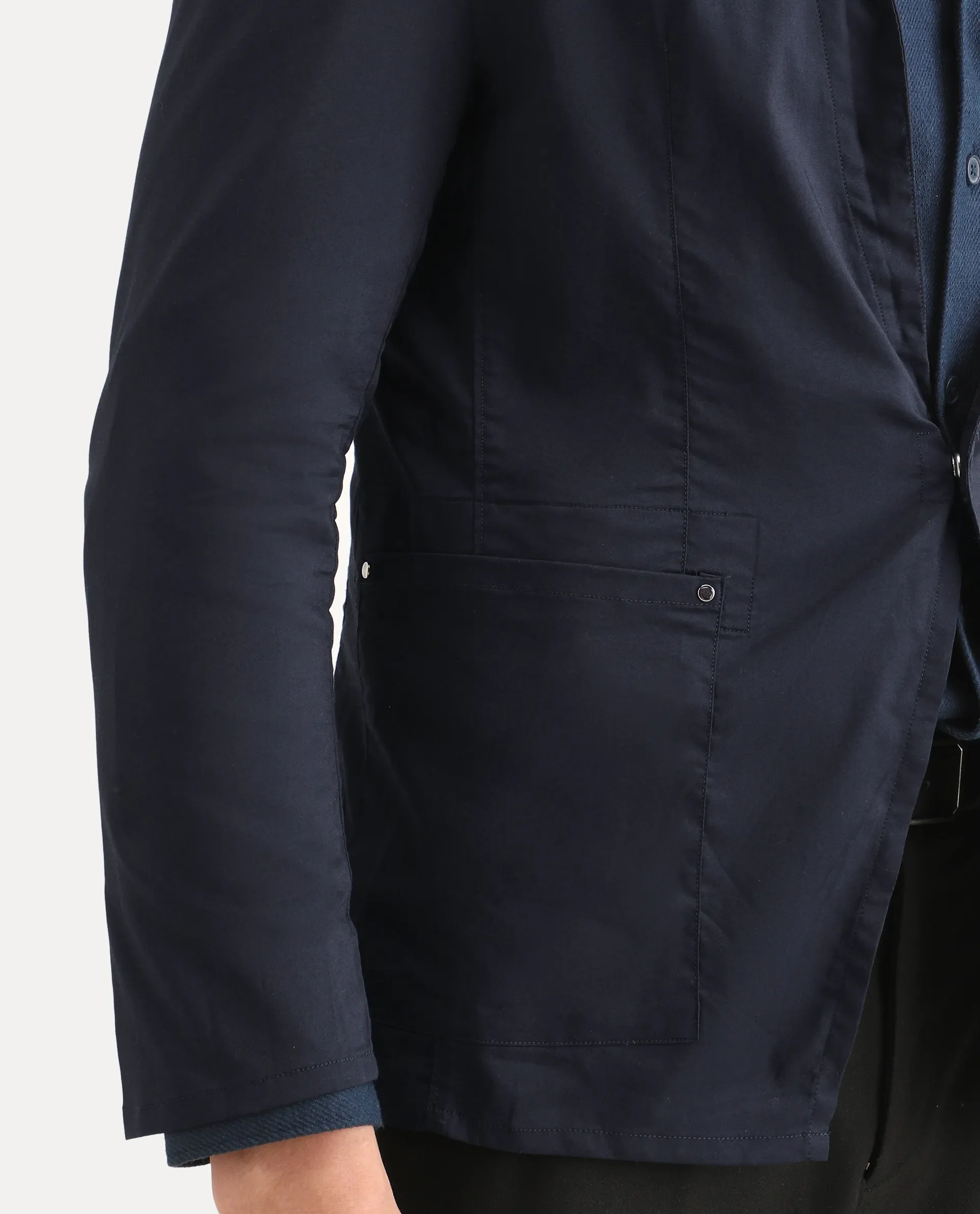 Rare Rabbit Men's Glaze Navy Viscose Plain Regular Fit Full Sleeve Lapel Neck Jacket - Image 5