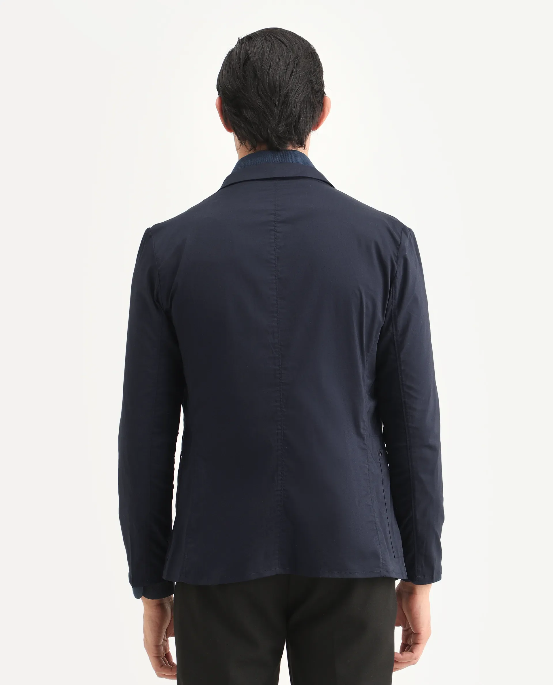 Rare Rabbit Men's Glaze Navy Viscose Plain Regular Fit Full Sleeve Lapel Neck Jacket - Image 8