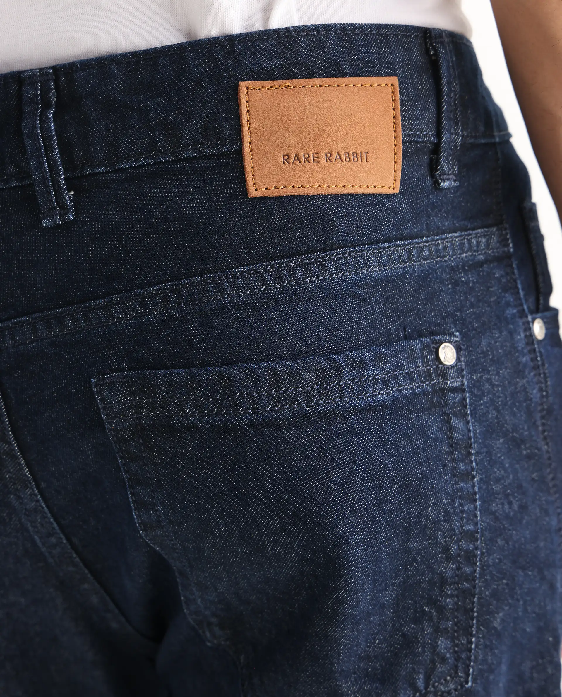 Rare Rabbit Men's Gleb Dark Blue Cotton Plain Kurt Carrot Fit Jeans - Image 9