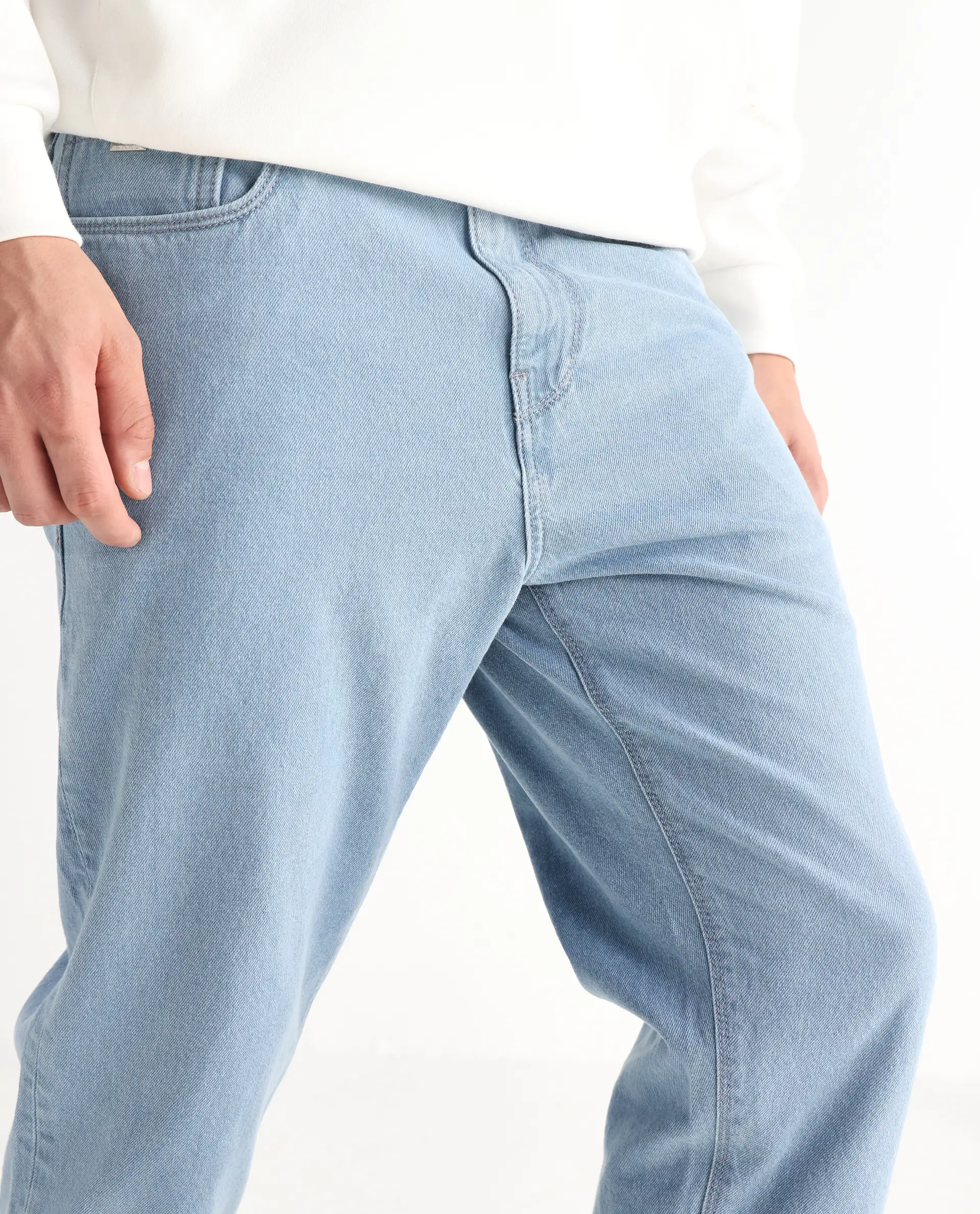 Rare Rabbit Men's Gleb Light Blue Cotton Plain Kurt Carrot Fit Jeans - Image 2