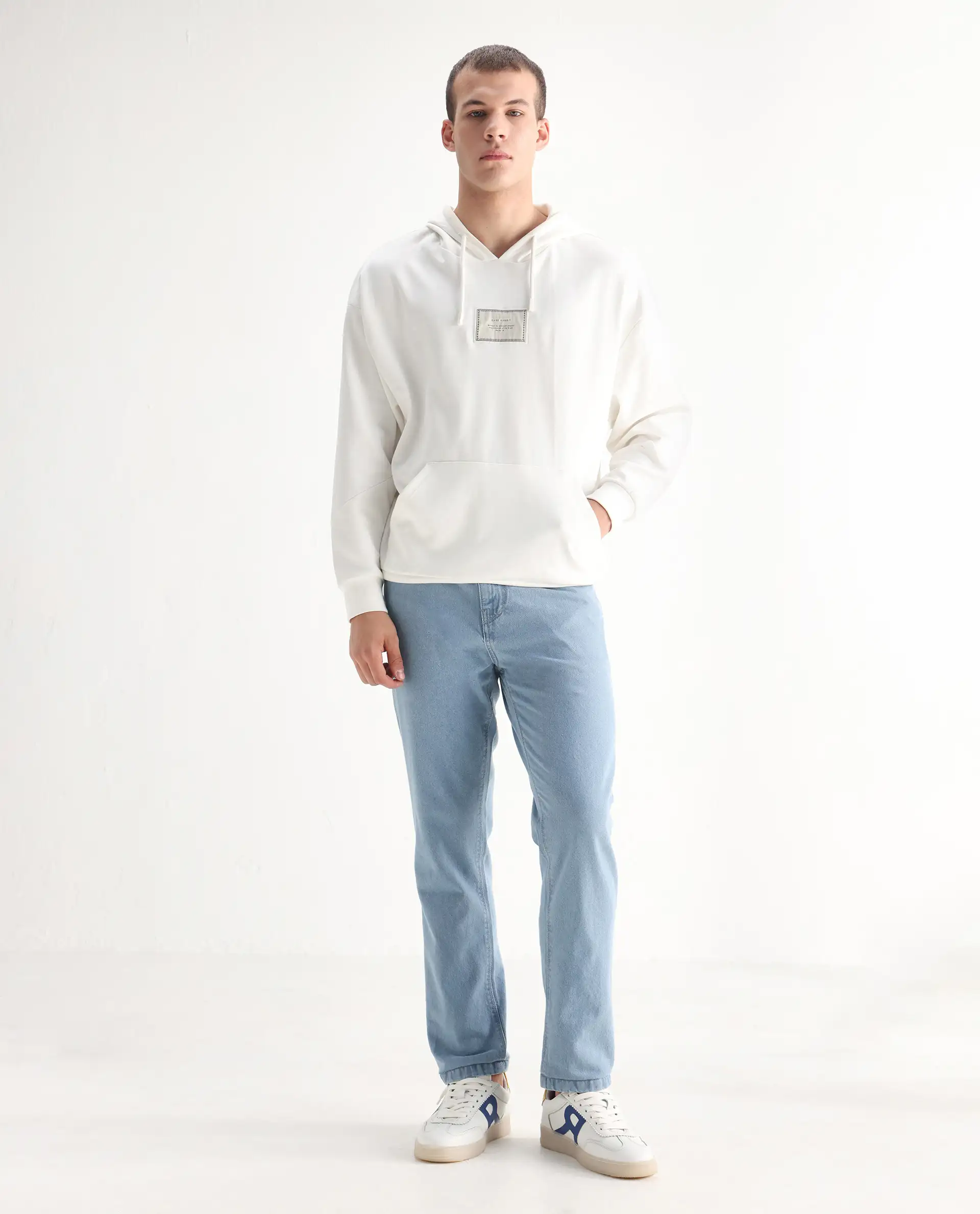 Rare Rabbit Men's Gleb Light Blue Cotton Plain Kurt Carrot Fit Jeans - Image 3