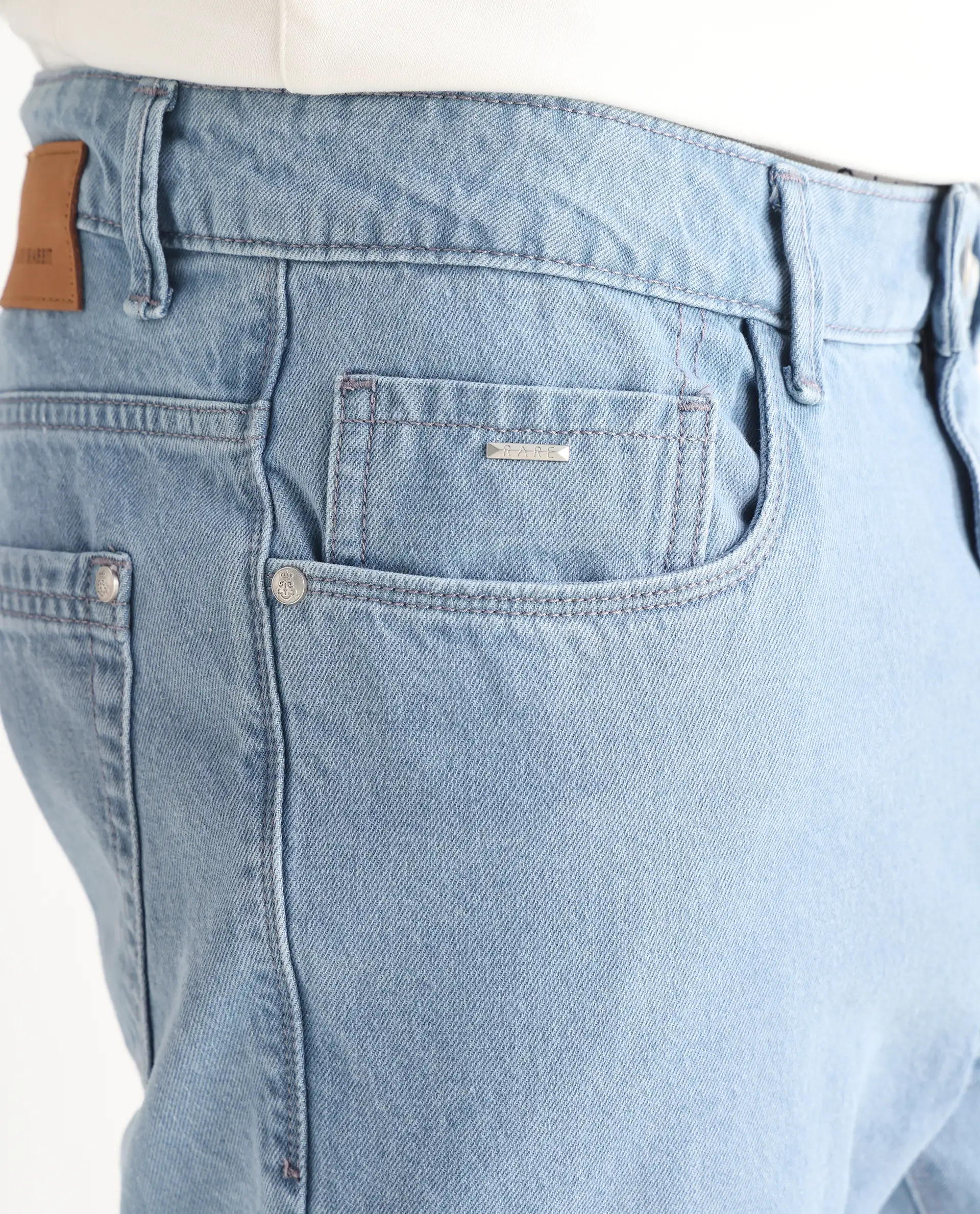 Rare Rabbit Men's Gleb Light Blue Cotton Plain Kurt Carrot Fit Jeans - Image 4