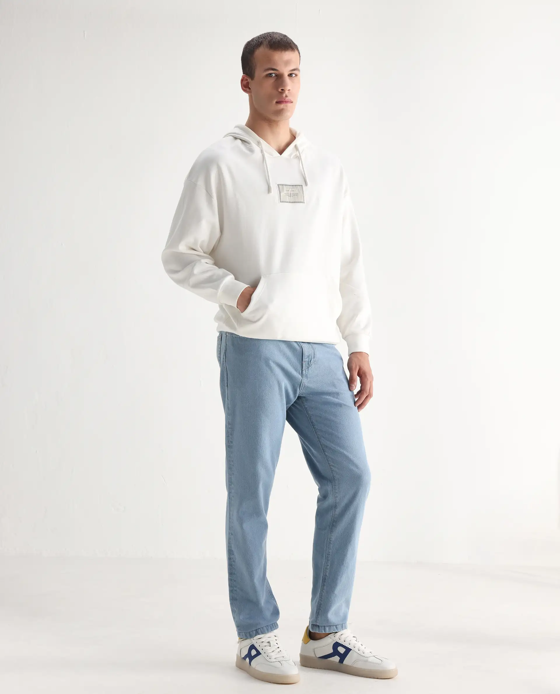 Rare Rabbit Men's Gleb Light Blue Cotton Plain Kurt Carrot Fit Jeans - Image 6