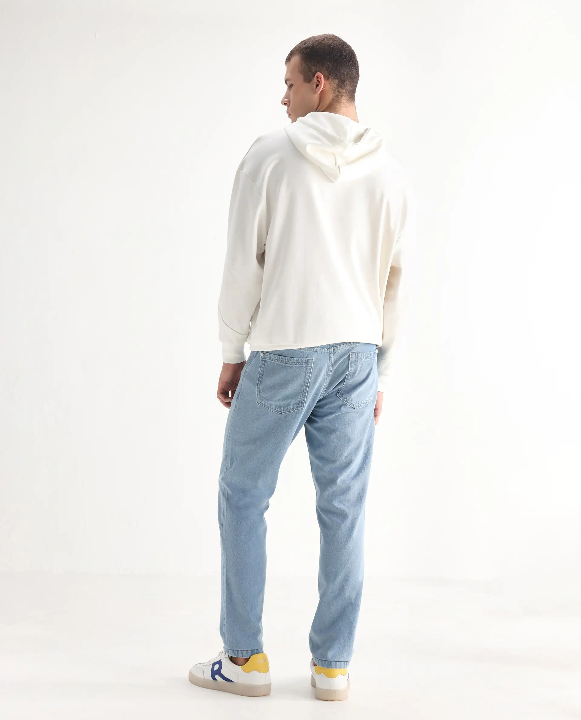 Rare Rabbit Men's Gleb Light Blue Cotton Plain Kurt Carrot Fit Jeans - Image 8
