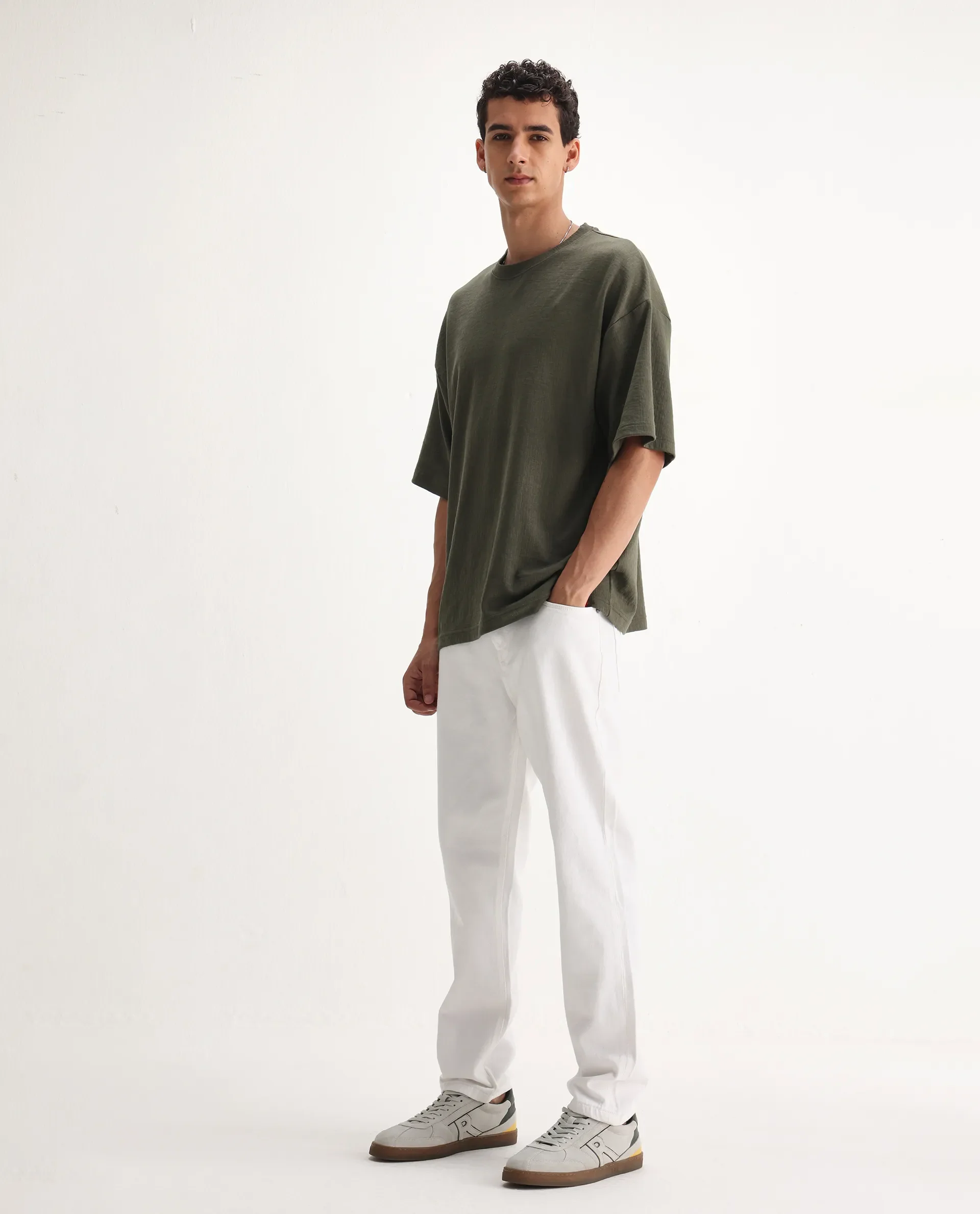 Rare Rabbit Men's Gleb White Cotton Plain Kurt Carrot Fit Jeans - Image 5