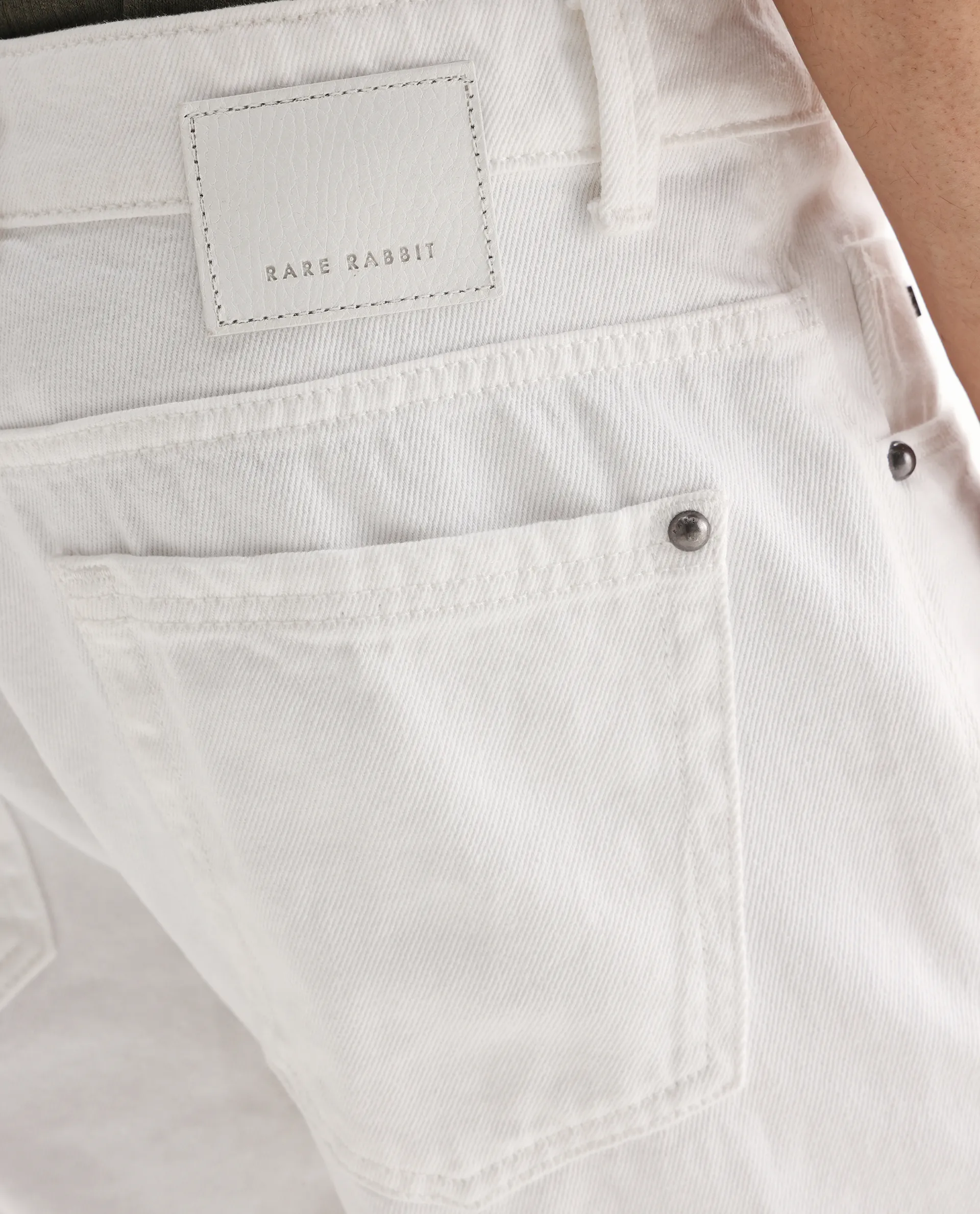 Rare Rabbit Men's Gleb White Cotton Plain Kurt Carrot Fit Jeans - Image 7