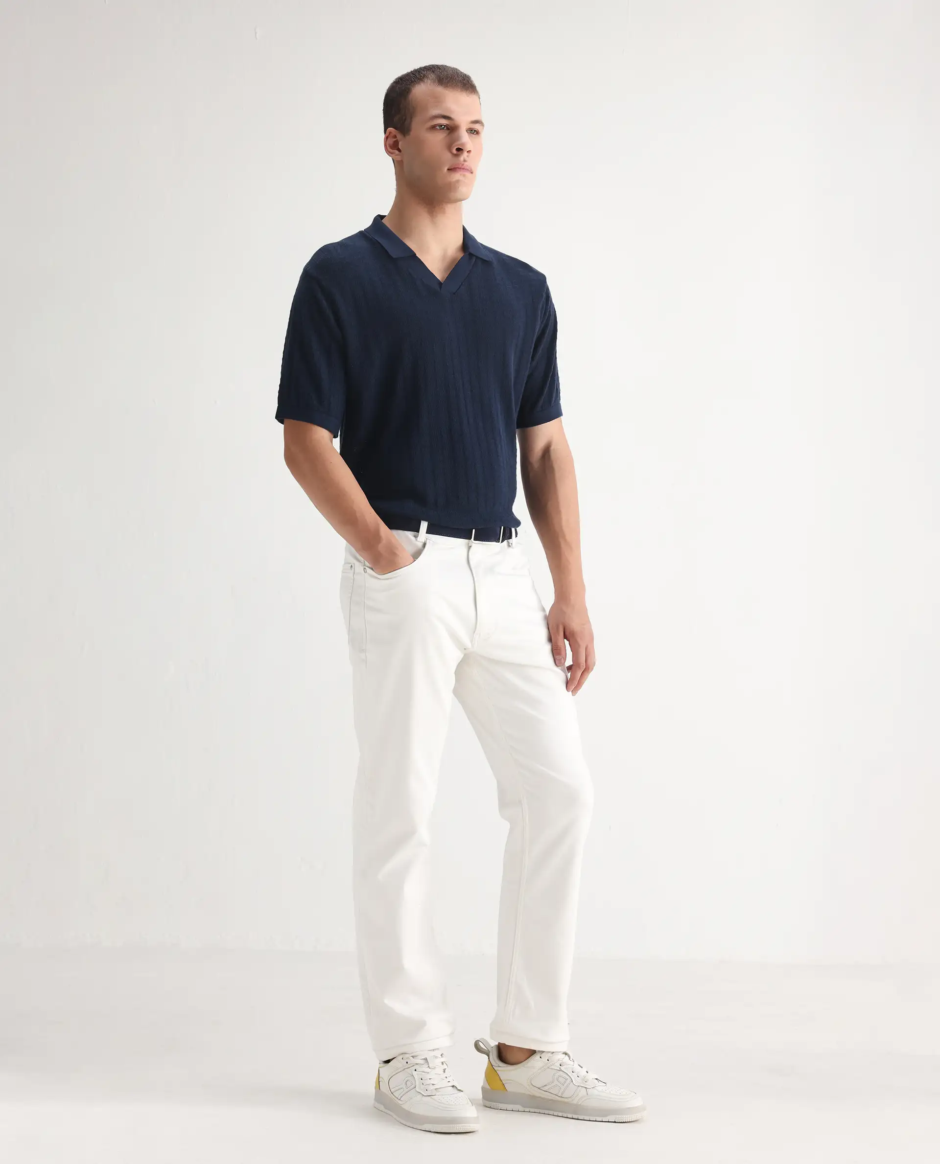 Rare Rabbit Men's Glebon White Cotton Plain Morris Regular Fit Jeans - Image 5