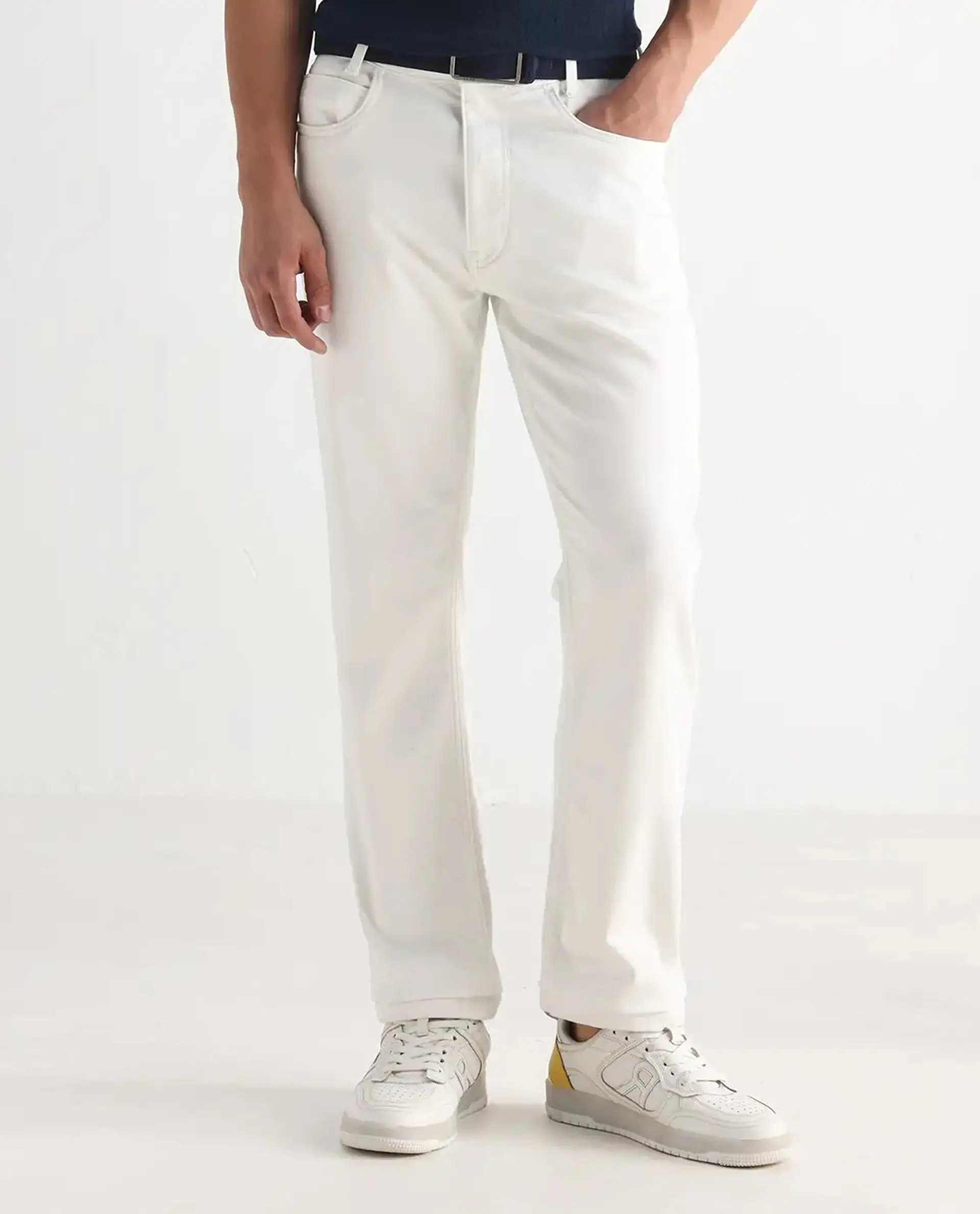 Rare Rabbit Men's Glebon White Cotton Plain Morris Regular Fit Jeans - Image 9