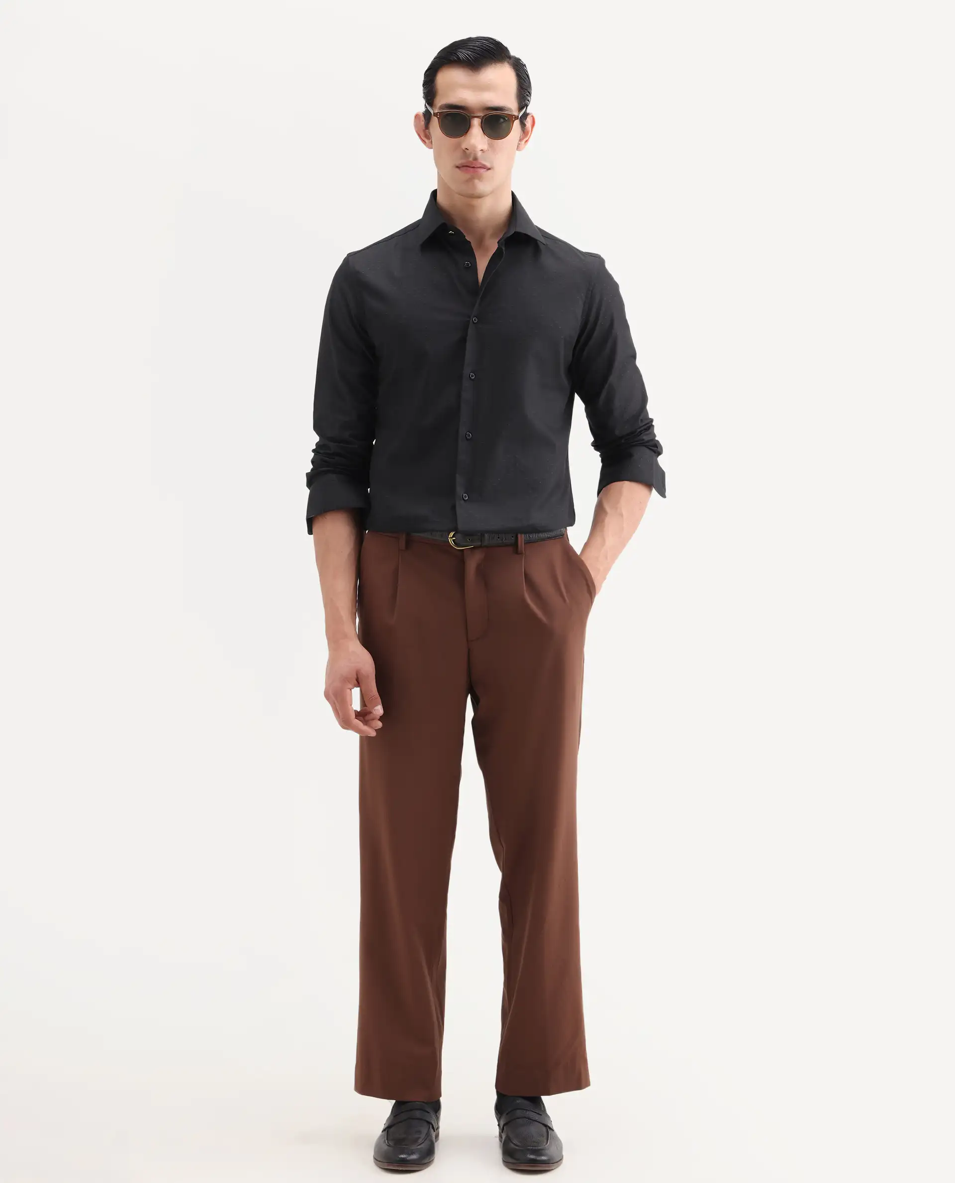 Rare Rabbit Men's Glent Black Cotton Full Sleeve Spread Collar Regular Fit Jacquard Shirt - Image 2