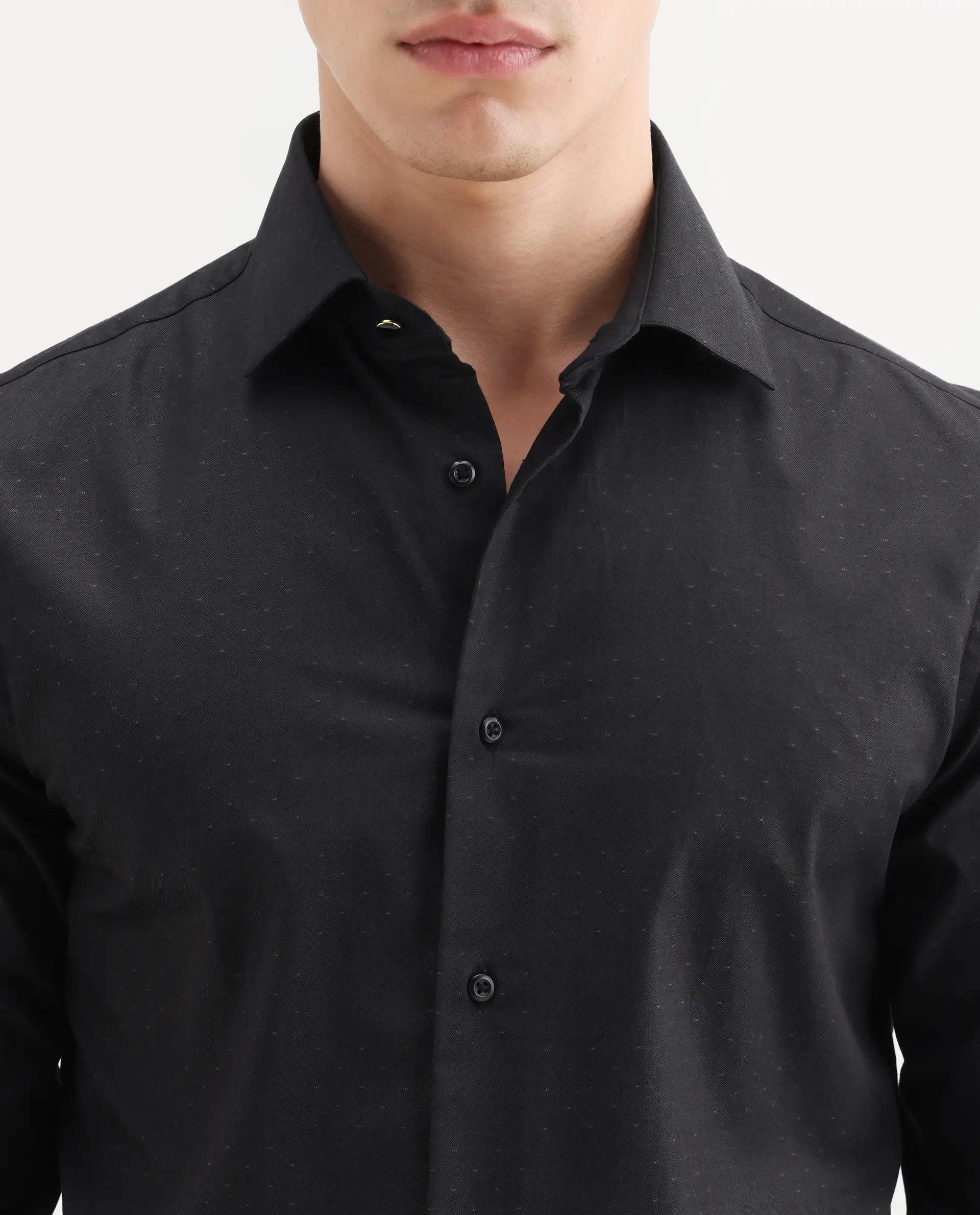 Rare Rabbit Men's Glent Black Cotton Full Sleeve Spread Collar Regular Fit Jacquard Shirt - Image 3