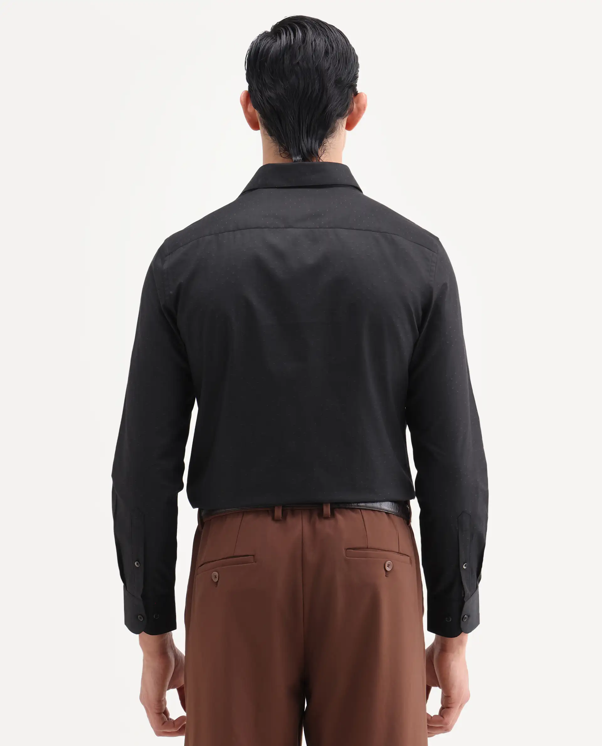 Rare Rabbit Men's Glent Black Cotton Full Sleeve Spread Collar Regular Fit Jacquard Shirt - Image 7